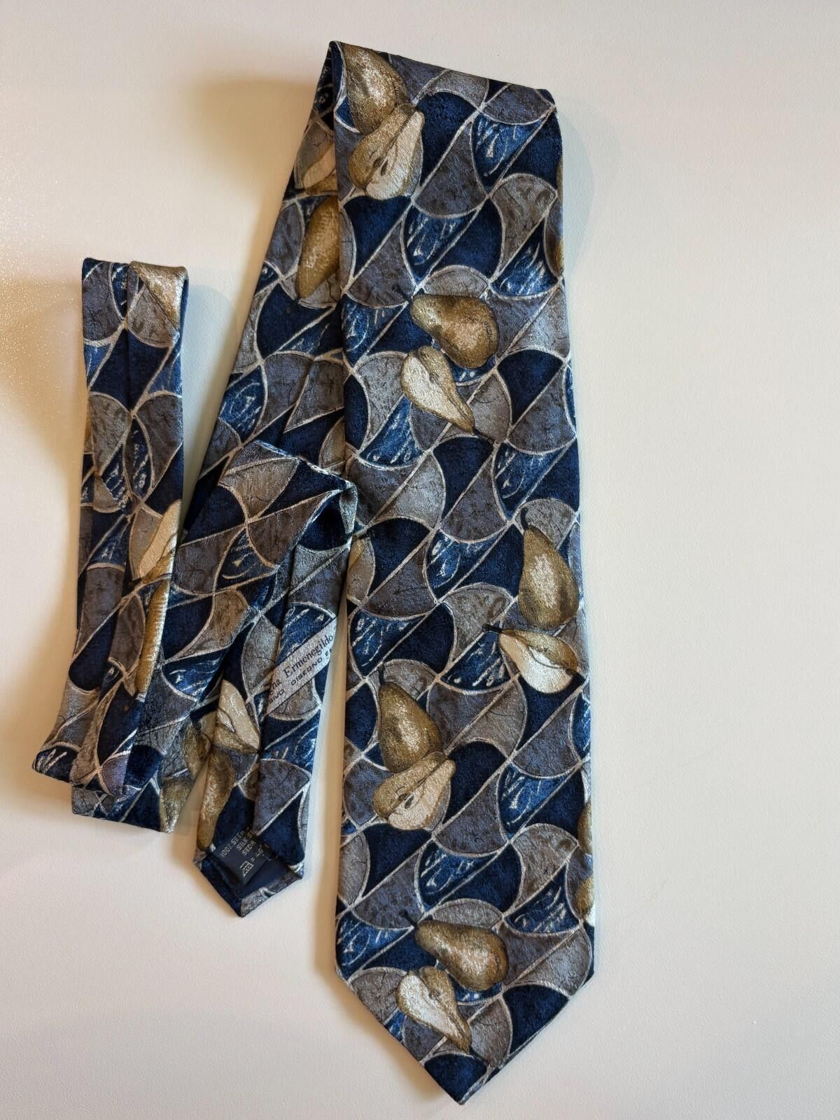 Ermenegildo Zegna Ermenegildo Zegna Tie Silk Navy Blue Grey Gold Pear Italy Size ONE SIZE - 1 Thumbnail