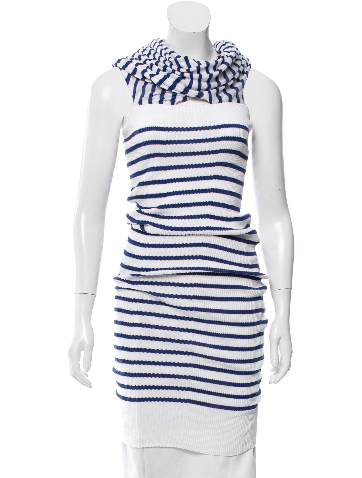 Jean Paul Gaultier JEAN PAUL GAULTIER Nautical Knit Dress Cowl Neck Cotton XS Size XS / US 0-2 / IT 36-38 - 1 Thumbnail