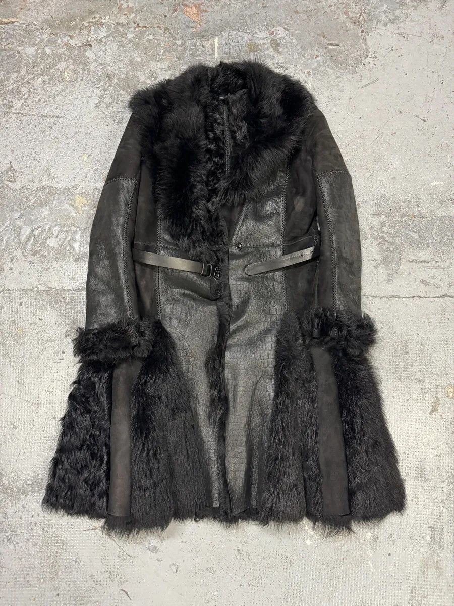 Roberto Cavalli AW2010 Cavalli Black Leather Crocodile Effect Fur Royal Long Jacket Size M / US 6-8 / IT 42-44 - 5 Thumbnail