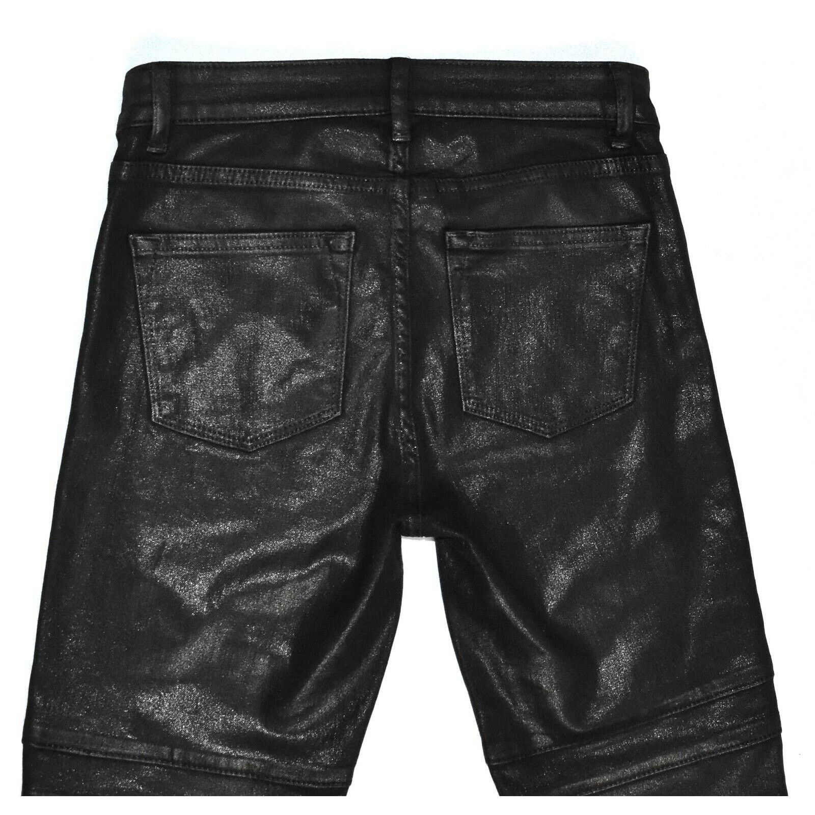 Elie Tahari B0 NWT ELIE TAHARI Black Coated Azella Moto Jeans Sz 24 $248 Size 24" / US 00 / IT 34 - 5 Thumbnail