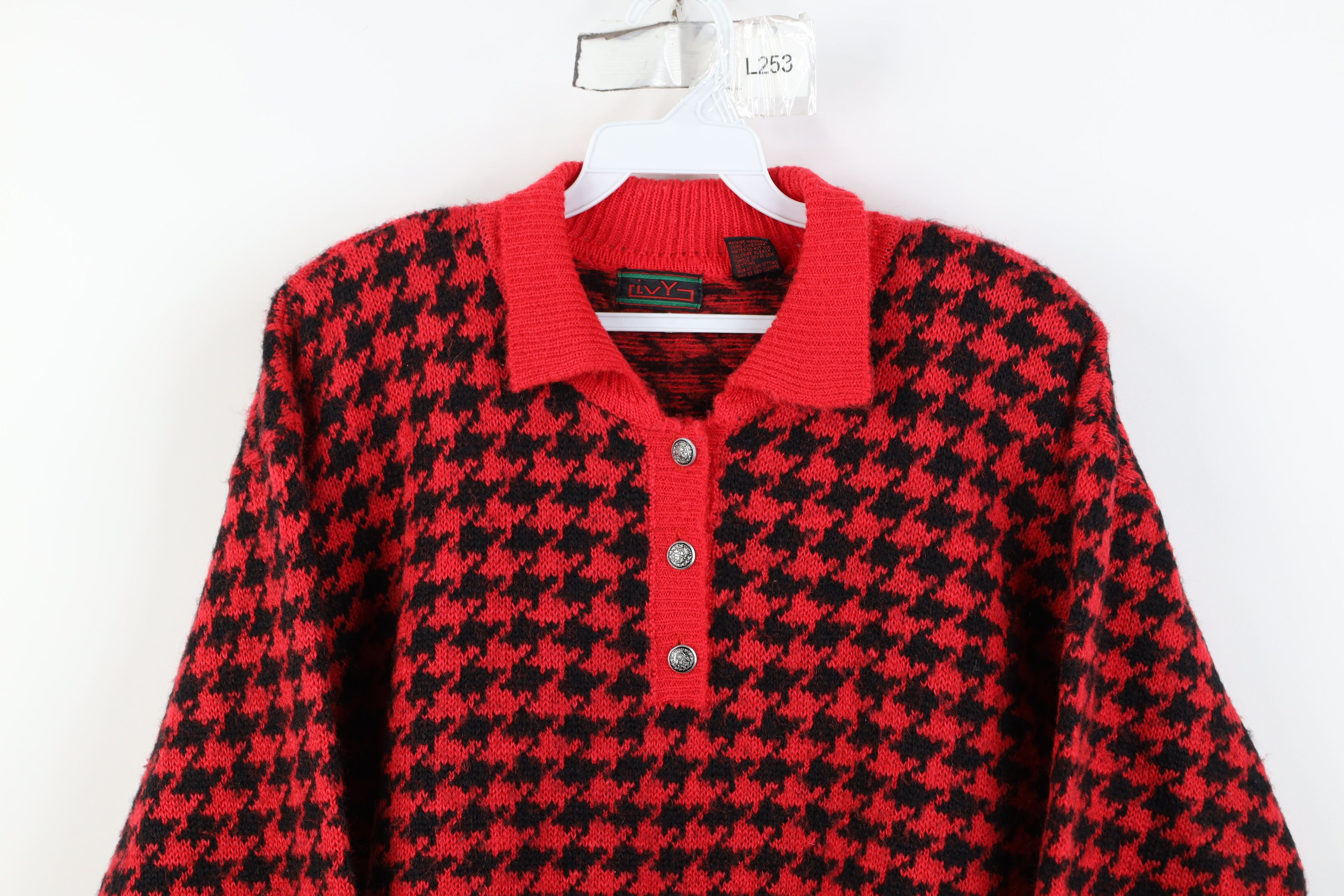 Vintage Vintage 90s Streetwear Houndstooth Knit Collared Sweater Size M / US 6-8 / IT 42-44 - 2 Thumbnail