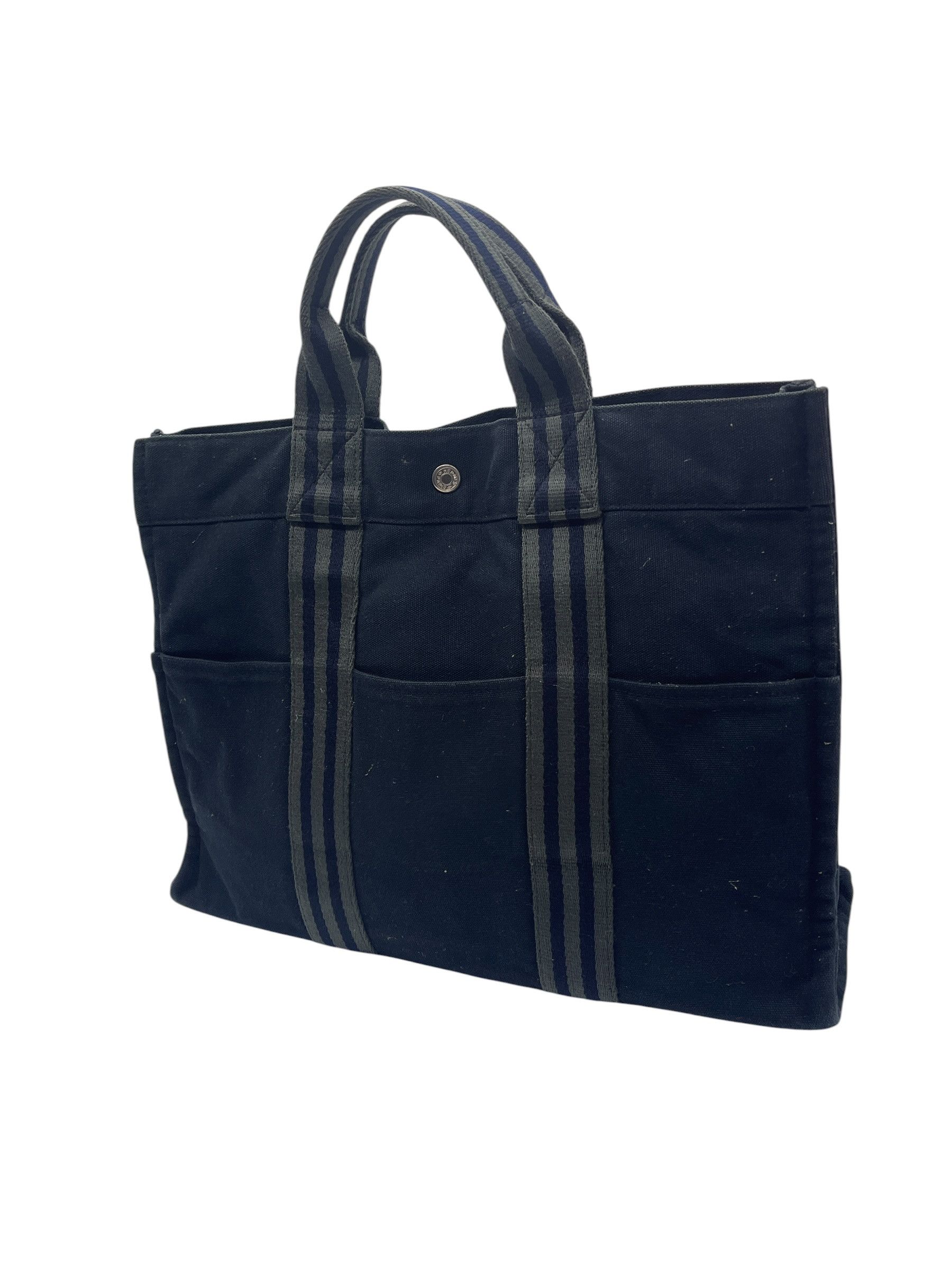 Hermes Vintage Hermès Herline MM Tote Canvas Striped Handles France Size ONE SIZE - 4 Thumbnail