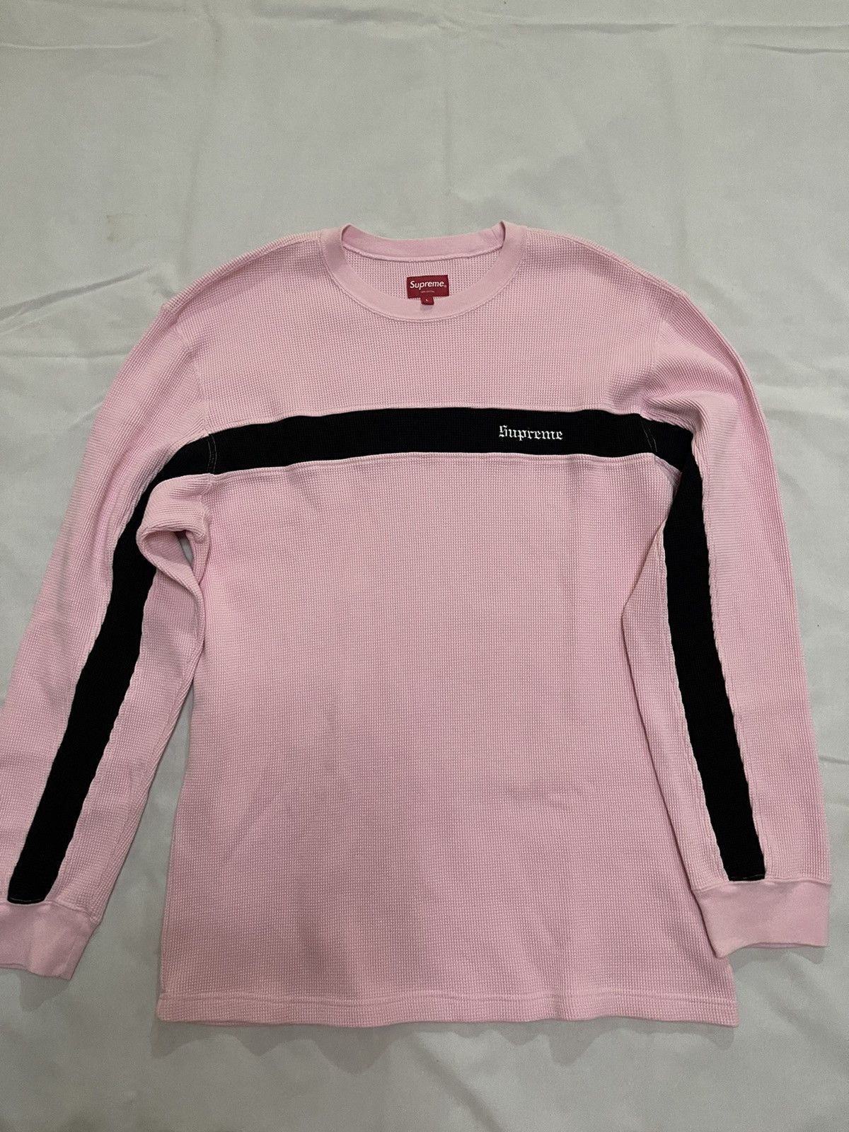 Supreme Supreme panel stripe waffle thermal pink crew | Grailed