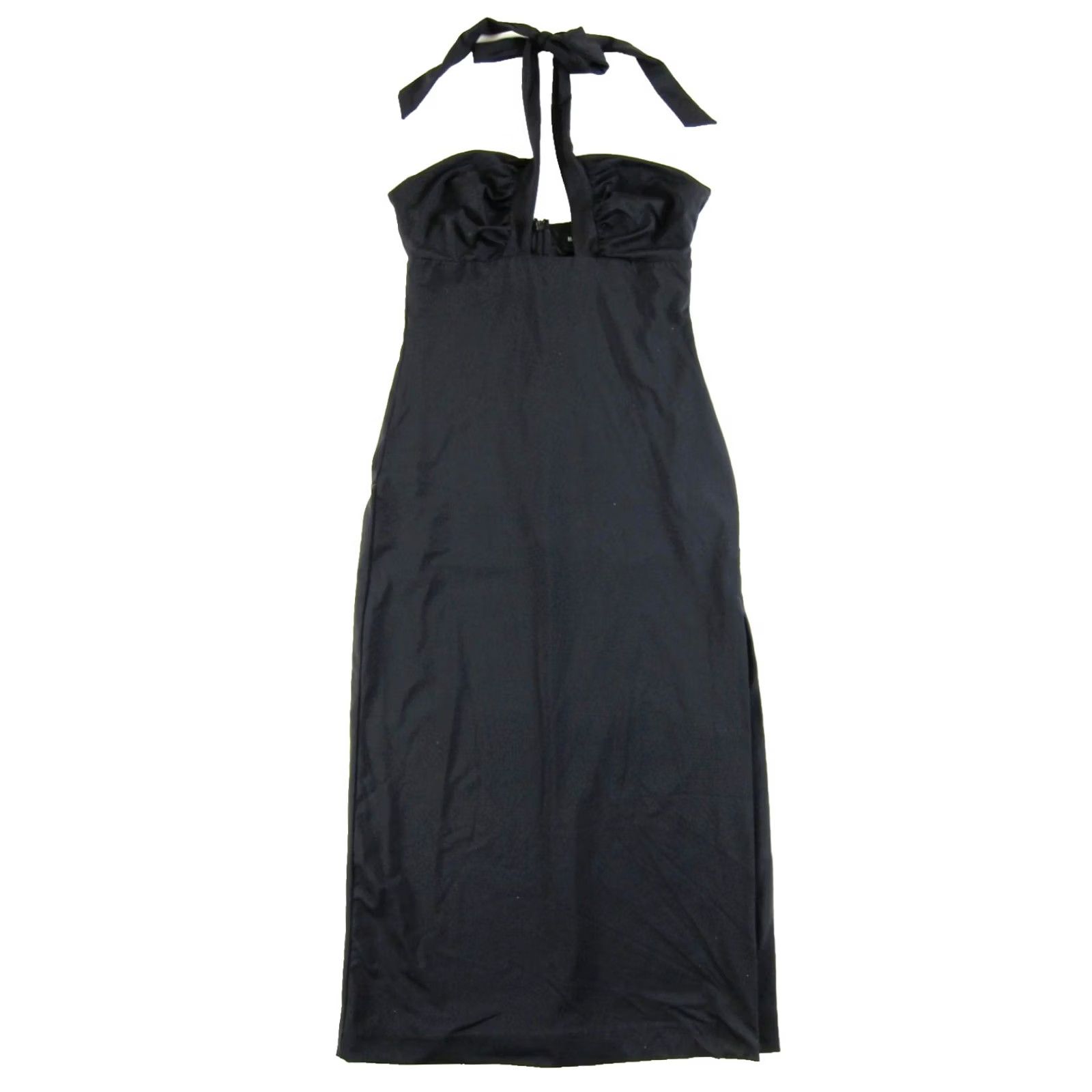 Vintage BARDOT Guilia Midi Dress NWT Black Halter Tie-Neck Side Slit Hidden Back-Zip 6/M Size M / US 6-8 / IT 42-44 - 4 Thumbnail