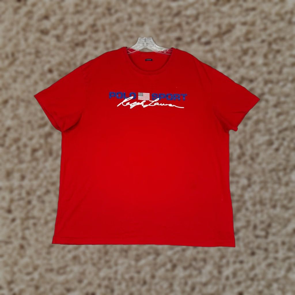 Vintage Polo Sport Ralph Lauren Shirt Adult XL Red Cotton Jersey Crew Neck USA Flag Embroidered Logo Size US XL / EU 56 / 4 - 1 Thumbnail