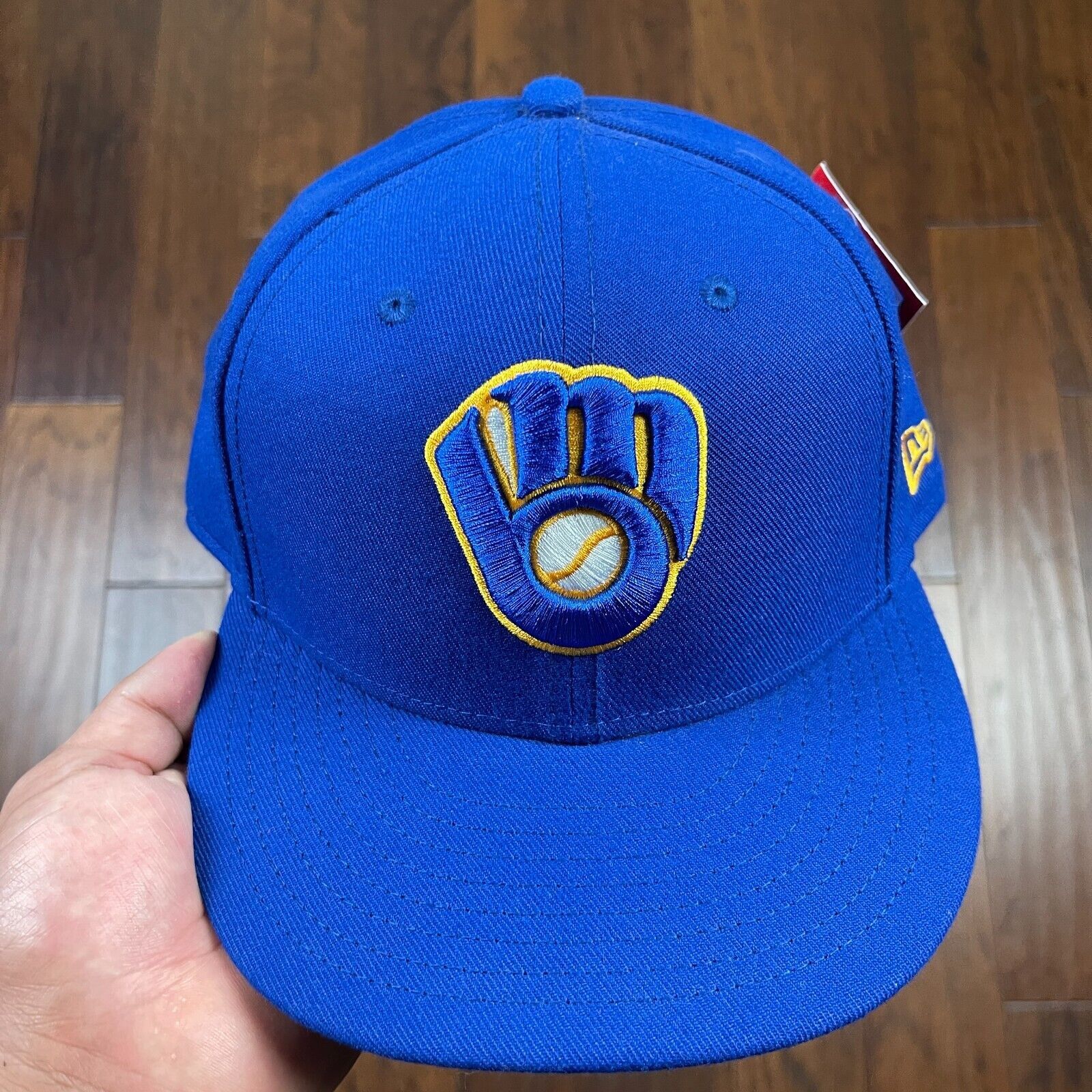 New Era Milwaukee Brewers Blue Yellow New Era Fitted Hat size 7 3/8 Size ONE SIZE - 2 Thumbnail