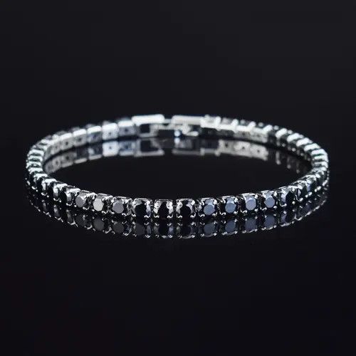 Sterling Silver 4mm Tennis Chain Sterling Silver Black Zirconia Bracelet Size ONE SIZE - 4 Thumbnail