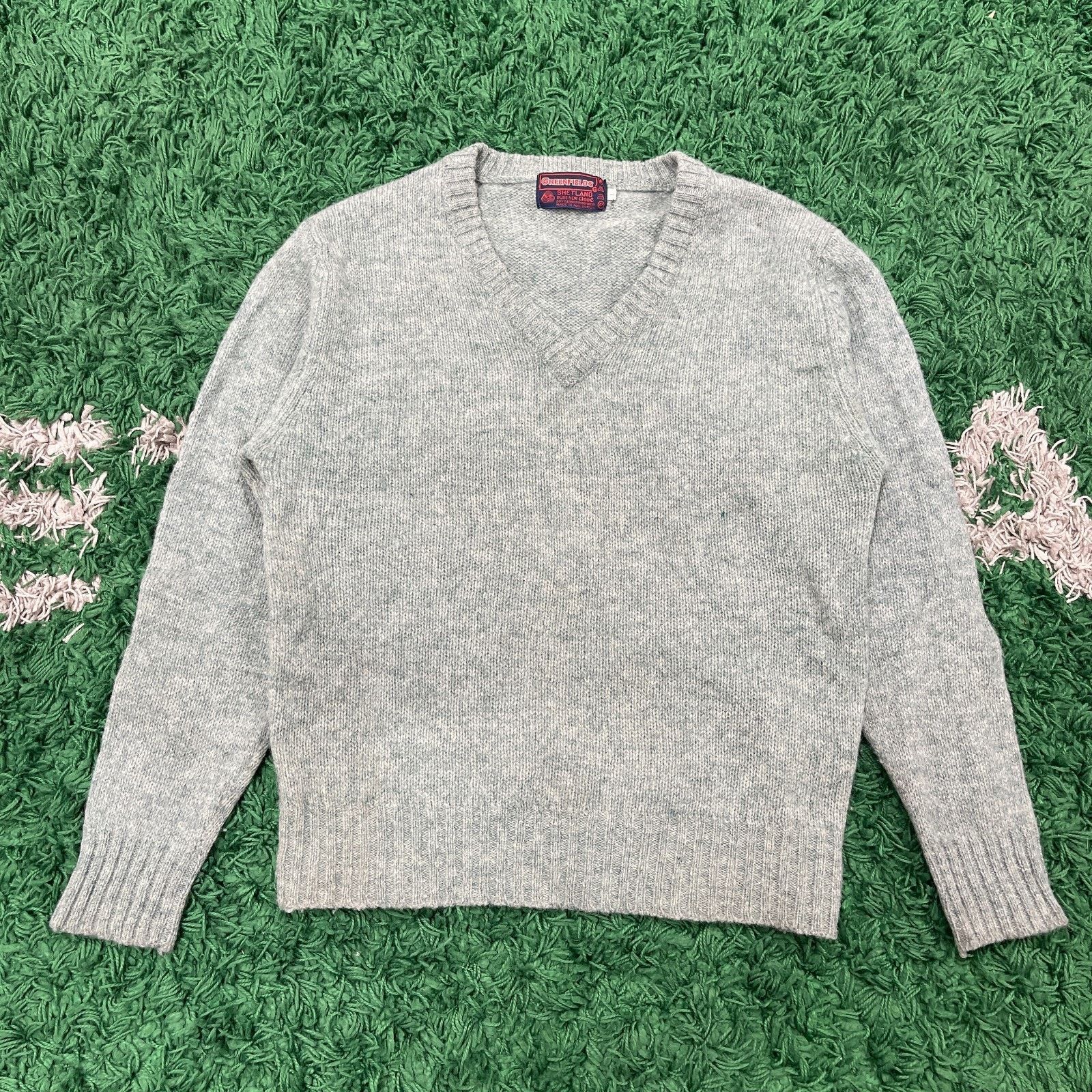 Vintage Vintage Greenfields Shetland 100% Wool V Neck Knit Sweater Size L / US 10 / IT 46 - 1 Thumbnail