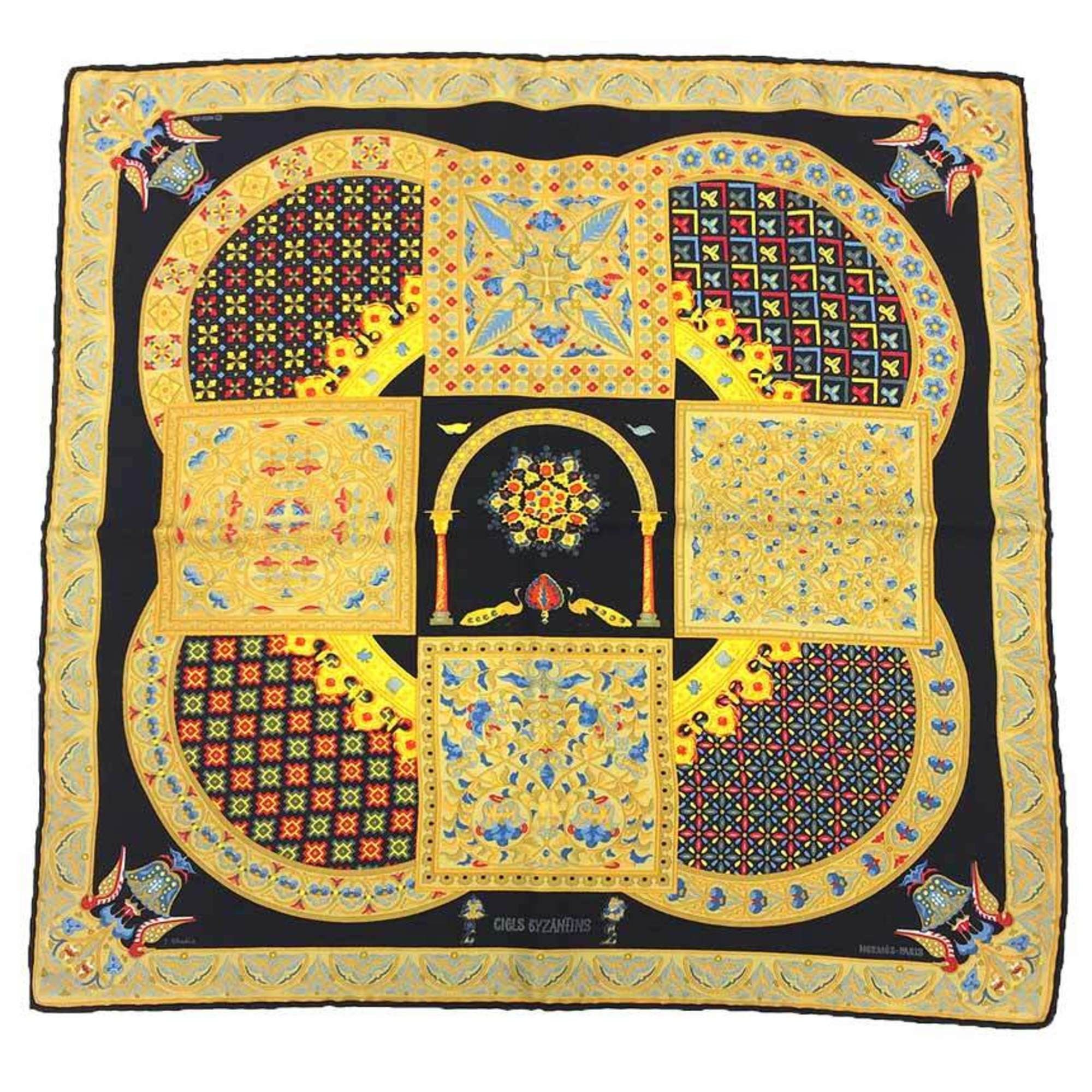Hermes Hermes Scarf Muffler Carre 45 CIELS BYZANTINS Byzantine Sky 100% Silk Black Size ONE SIZE - 1 Thumbnail