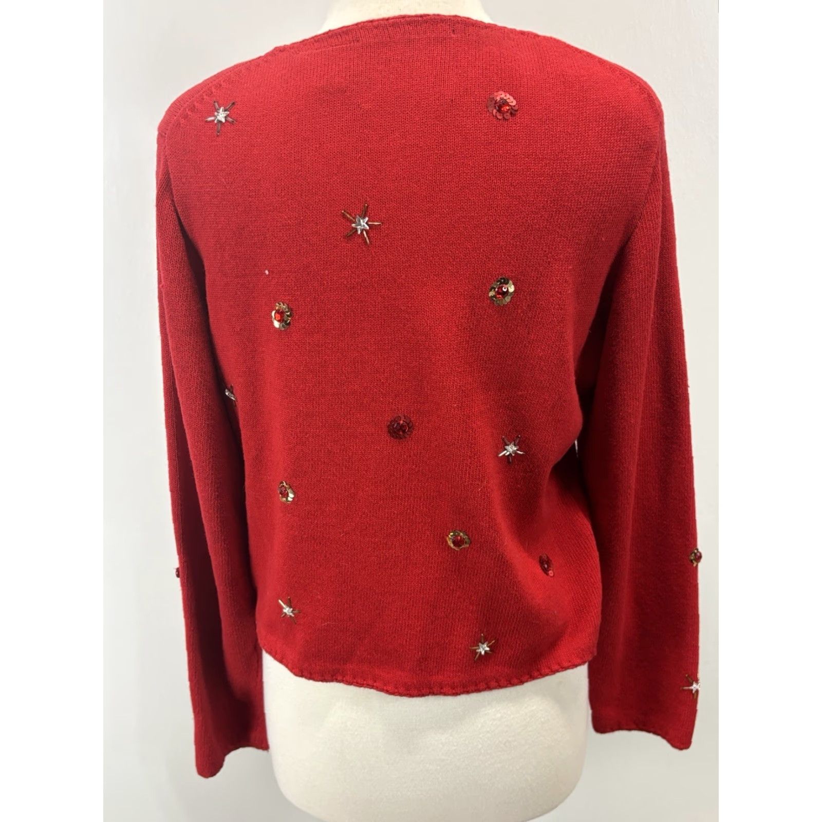 Simons VINTAGE Michael Simon Christmas Cardigan Sweater Women’s Large Red Beaded Knit Size L / US 10 / IT 46 - 3 Thumbnail