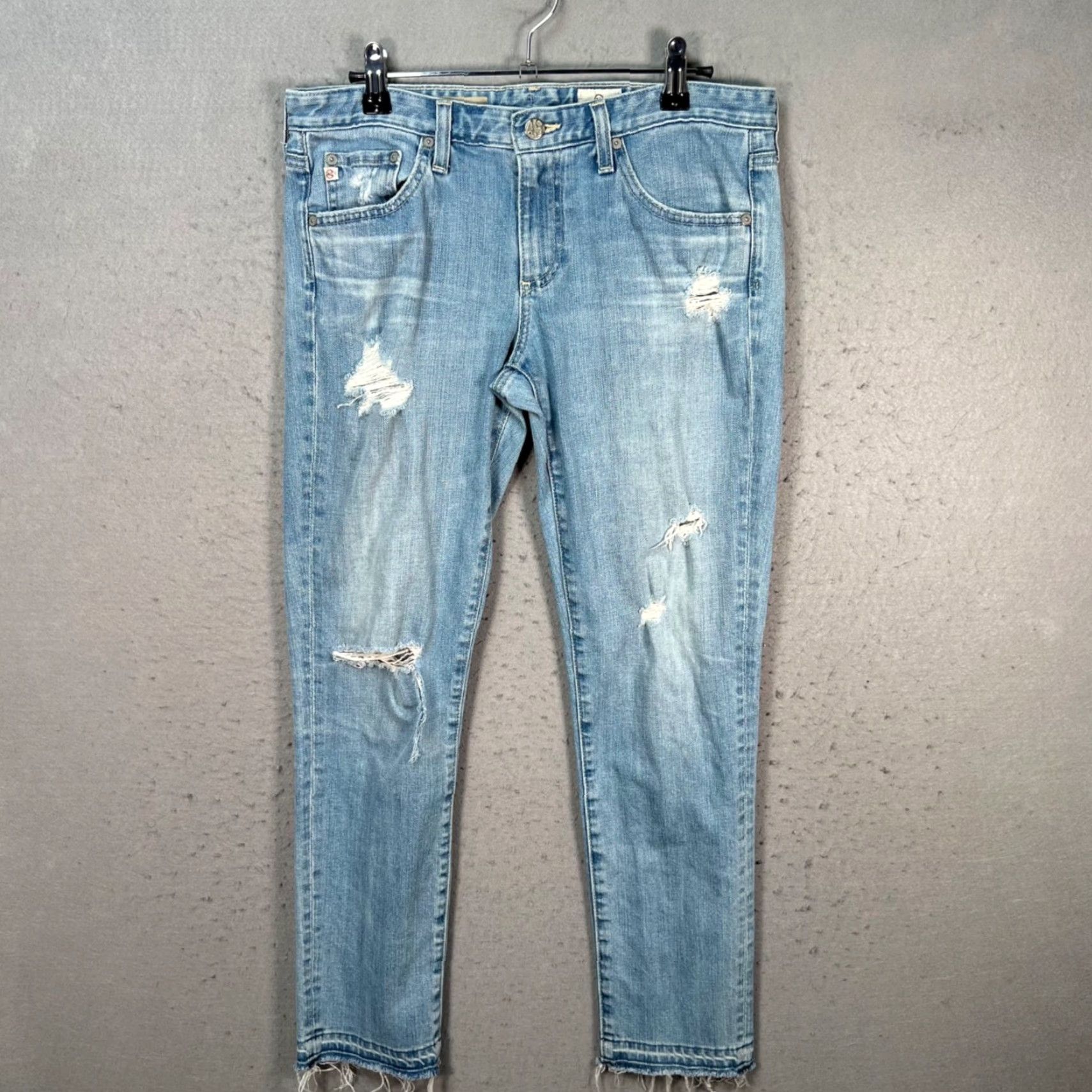 Vintage AG Adriano Goldschmied The Stilt Cigarette Leg Distressed Jeans Light Wash 29 Size 29" - 6 Thumbnail
