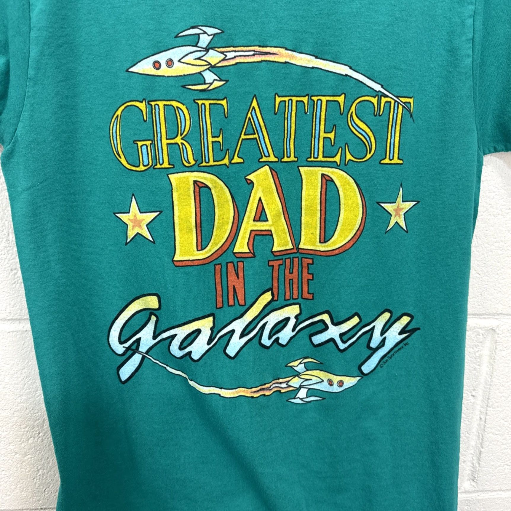 Sunray Sportswear VINTAGE Greatest Dad In The Galaxy T Shirt 80s Single Stitch USA Made Medium Man Green 80s Dad Funny Sun Sportswear Shirt Mens Size US M / EU 48-50 / 2 - 2 Thumbnail