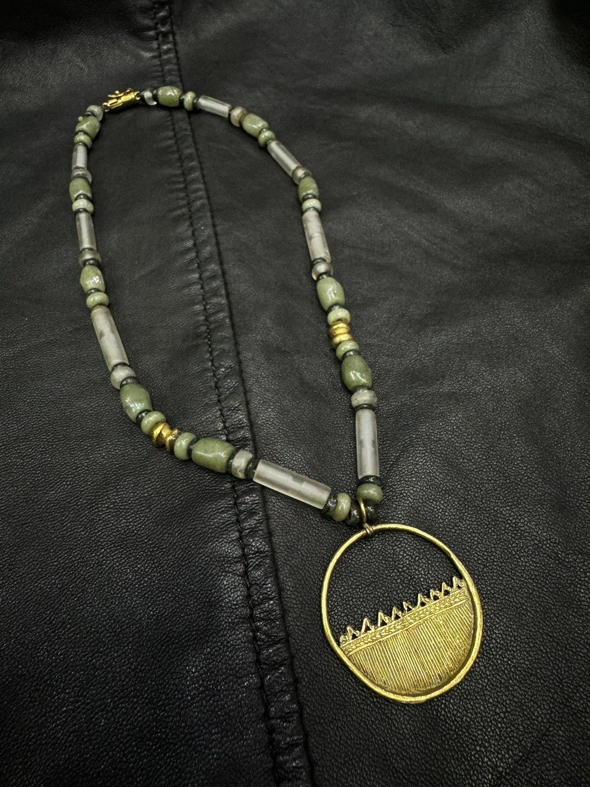 image of Jewelry x Native Vintage Brass Green Jade Beads Strand Necklace in Mix, Men's