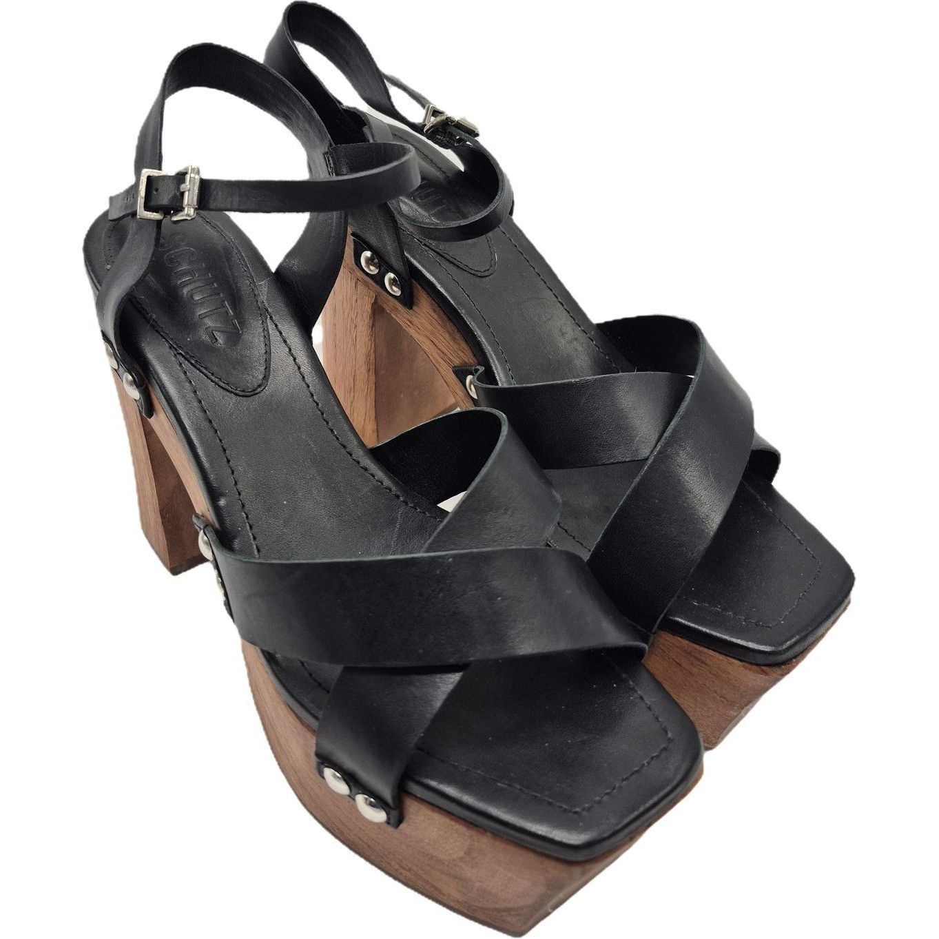 SCHUTZ Schutz Gaylah Black Platform Sandals Block Heels Women's 7.5 Size US 7.5 / IT 37.5 - 1 Thumbnail