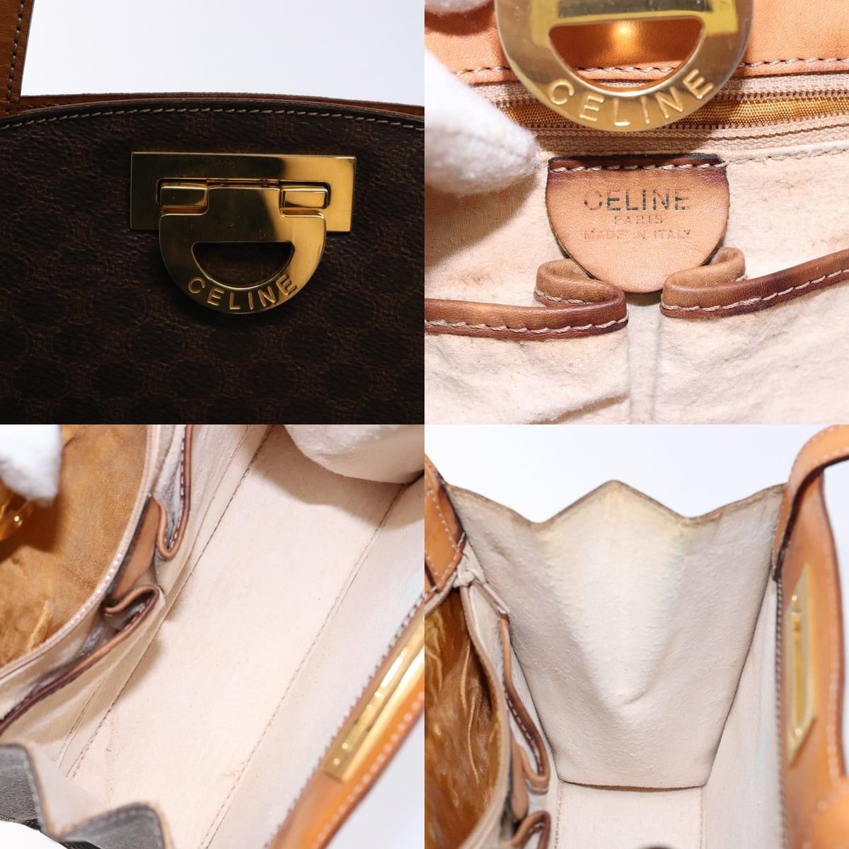 Celine CELINE Macadam Canvas Hand Bag Pvc Leather Brown Gold Size ONE SIZE - 11 Thumbnail