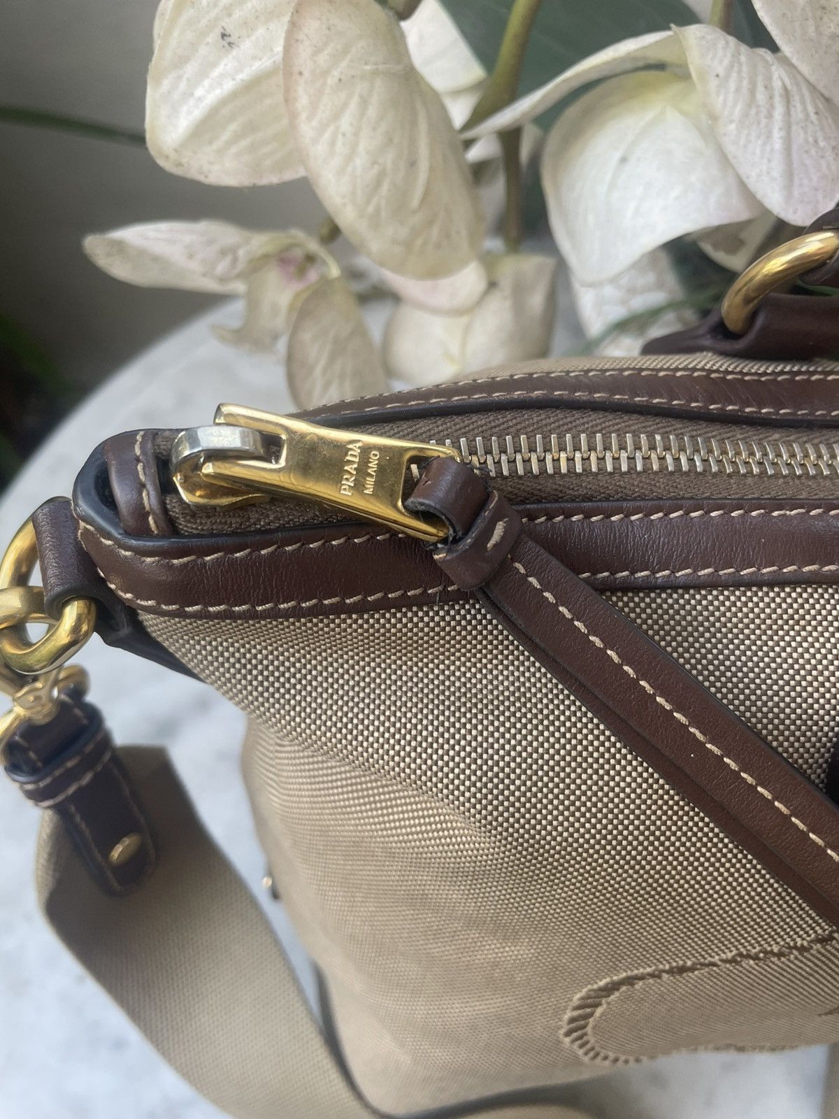 Prada Prada Logo Jacquard Canvas and Leather Handbag Size ONE SIZE - 4 Thumbnail
