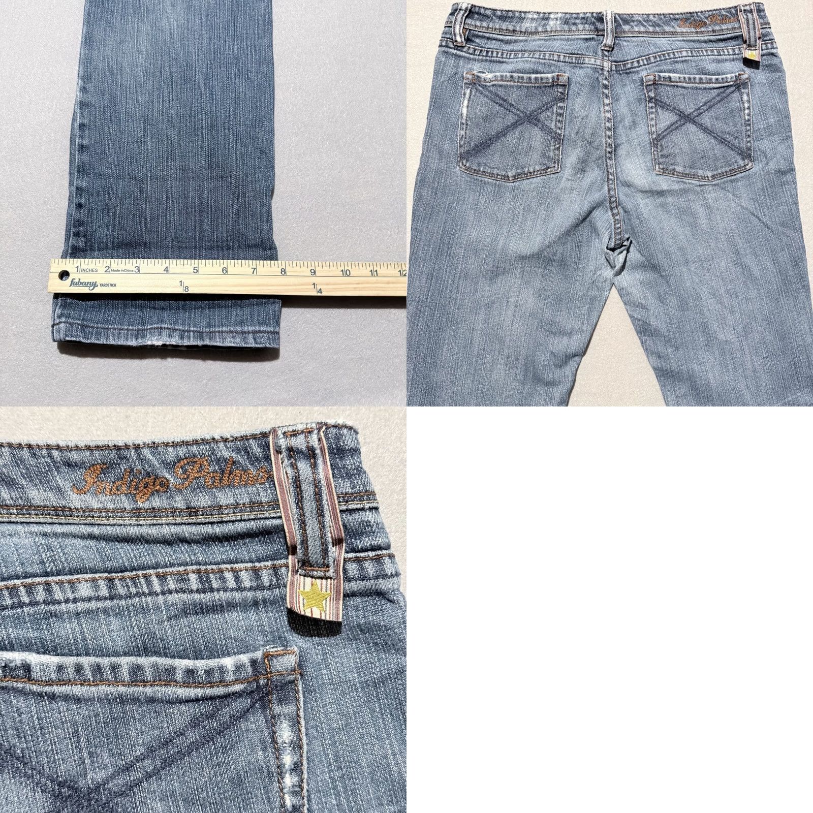 Denime Indigo Palms Jeans Women Blue Distressed Low-Rise Straight 8R Denim Distressed Zip Fly 5-Pocket Mens? Size 30" / US 8 / IT 44 - 8 Thumbnail
