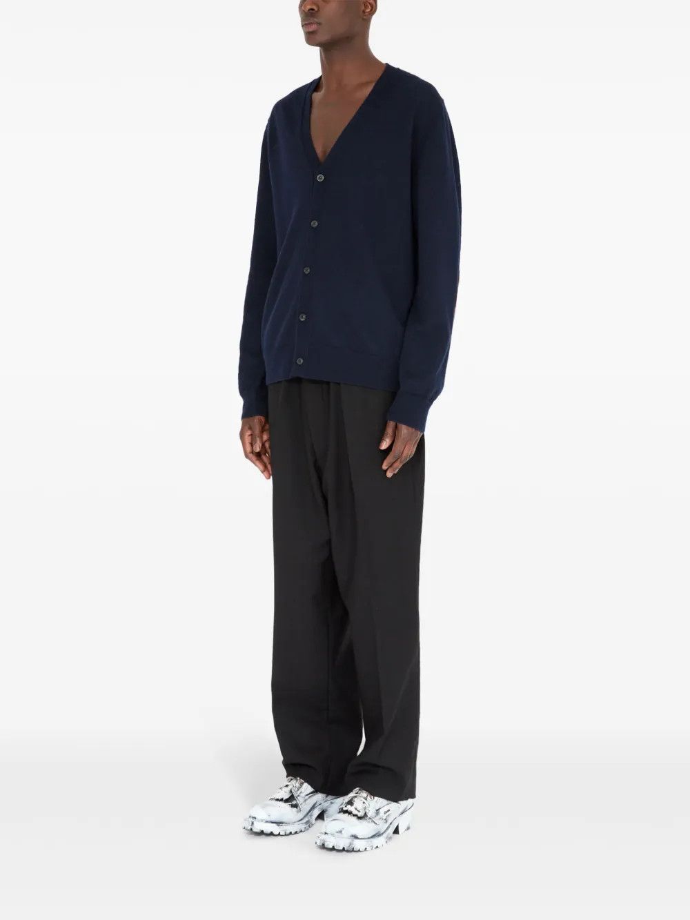 Maison Margiela o1mle0326 Wool Cardigan in Navy Blue Size US XXL / EU 58 / 5 - 6 Thumbnail