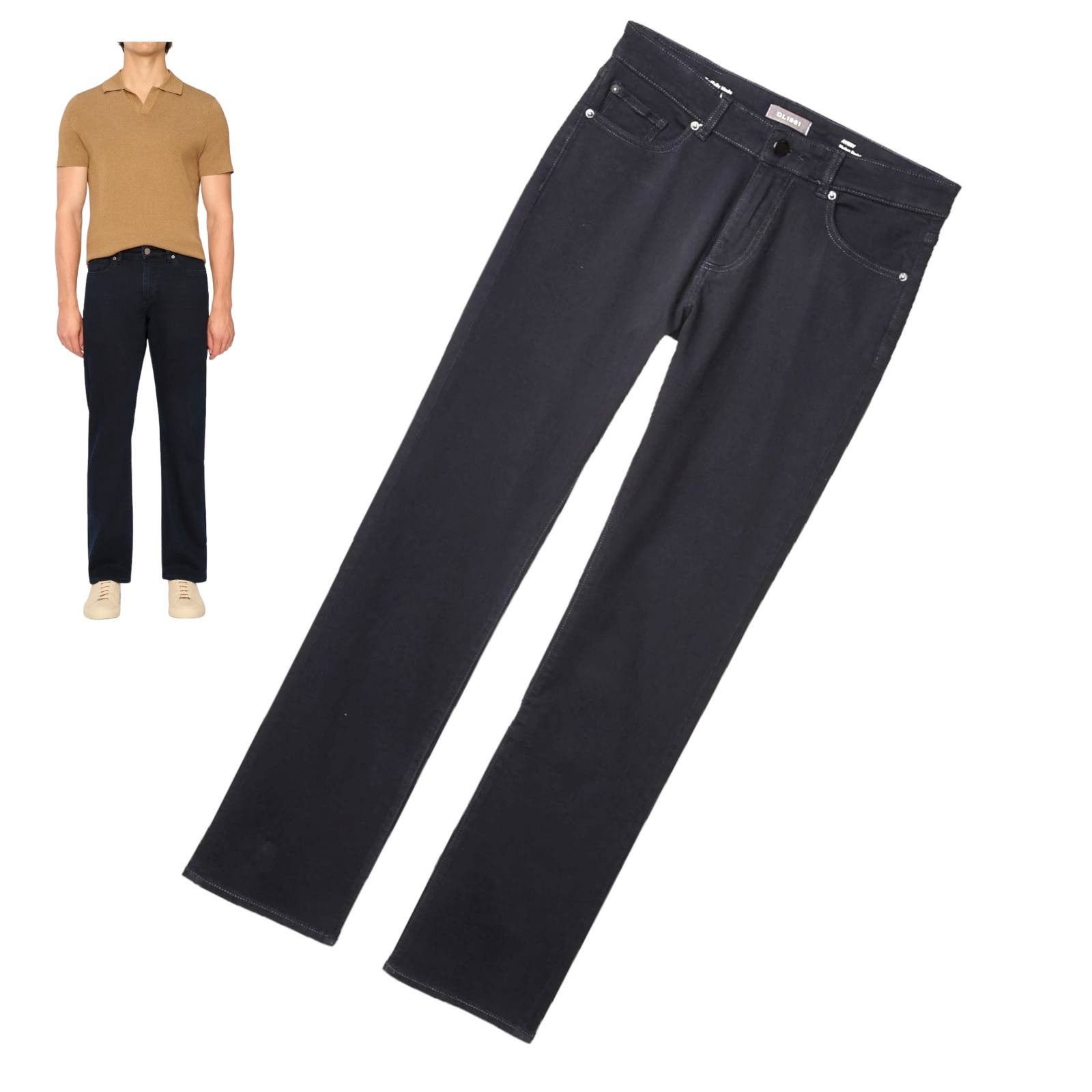 image of Dl1961 Dl 1961 Avery Relaxed Straight Men's Pants 40X28 Black Navy in Blue (Size 34)