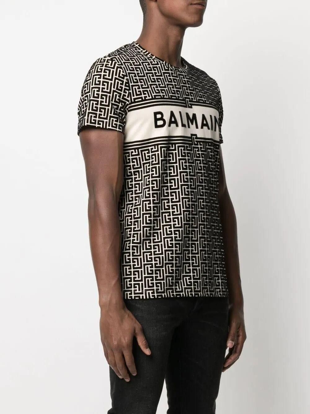 Balmain ◇LIKE NEW◇ BALMAIN Organic Cotton Flocked Monogram SS Tee Size US XL / EU 56 / 4 - 10 Thumbnail