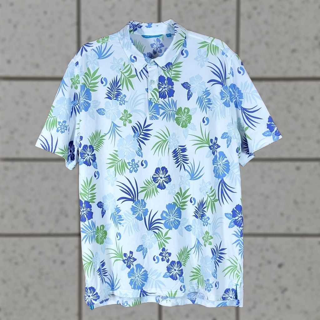 Tori Richard Tori Richard Polo Shirt Mens L Hawaiian Tropical Hibiscus Floral White Blue Size US L / EU 52-54 / 3 - 1 Thumbnail