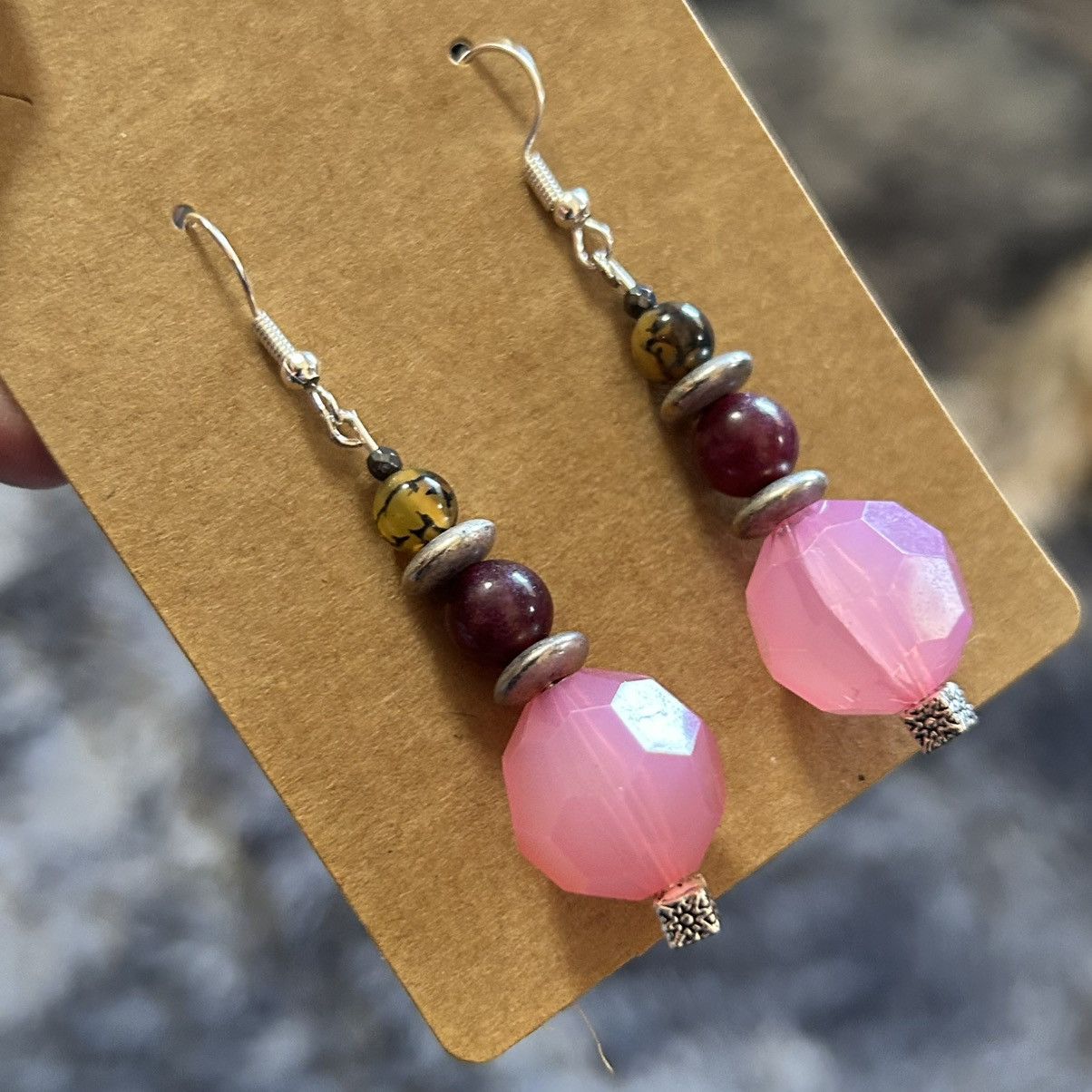 Handmade Handcrafted genuine almandine garnet dragon vein earrings Size ONE SIZE - 1 Thumbnail