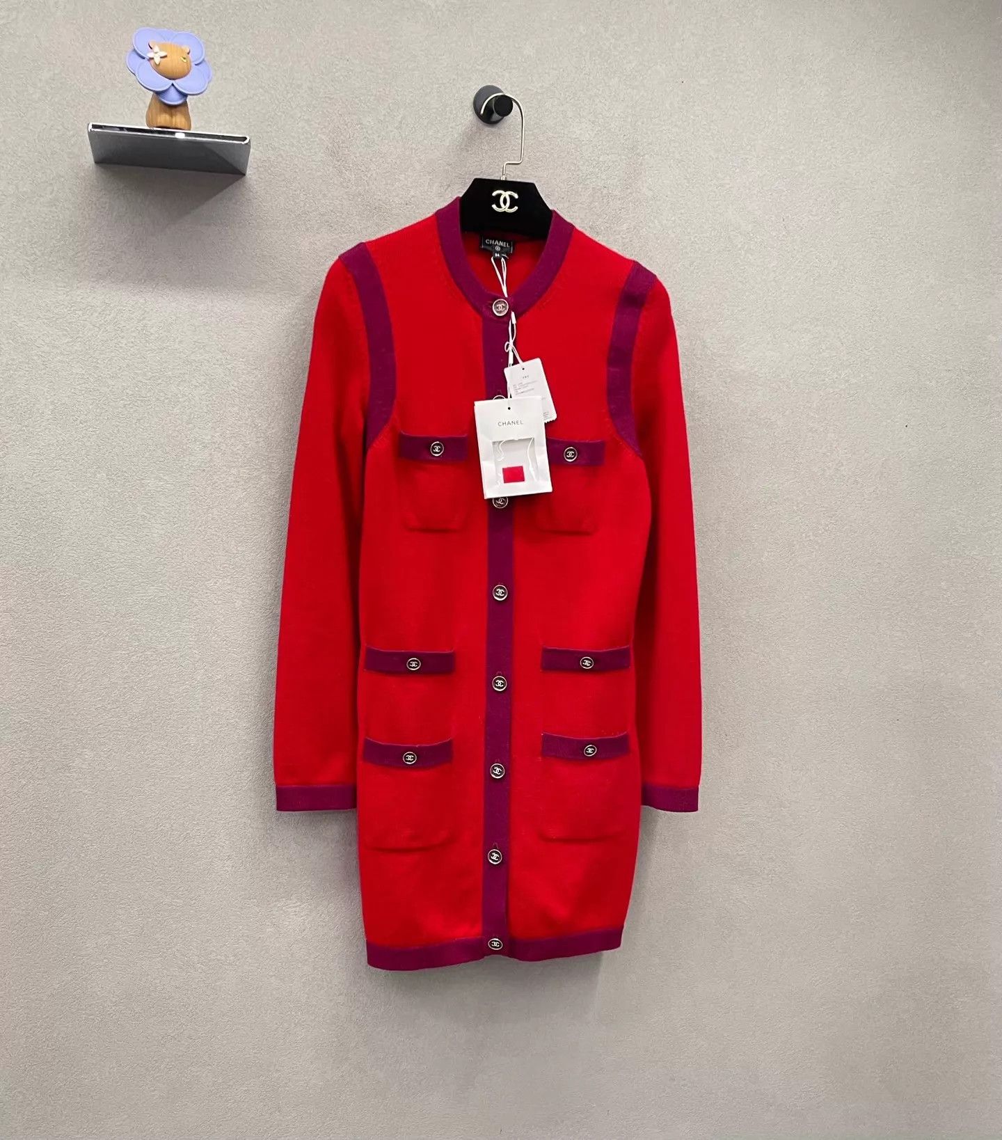 Chanel CHANEL Red Color Blocked Cardigan Dress Size XS / US 0-2 / IT 36-38 - 3 Thumbnail