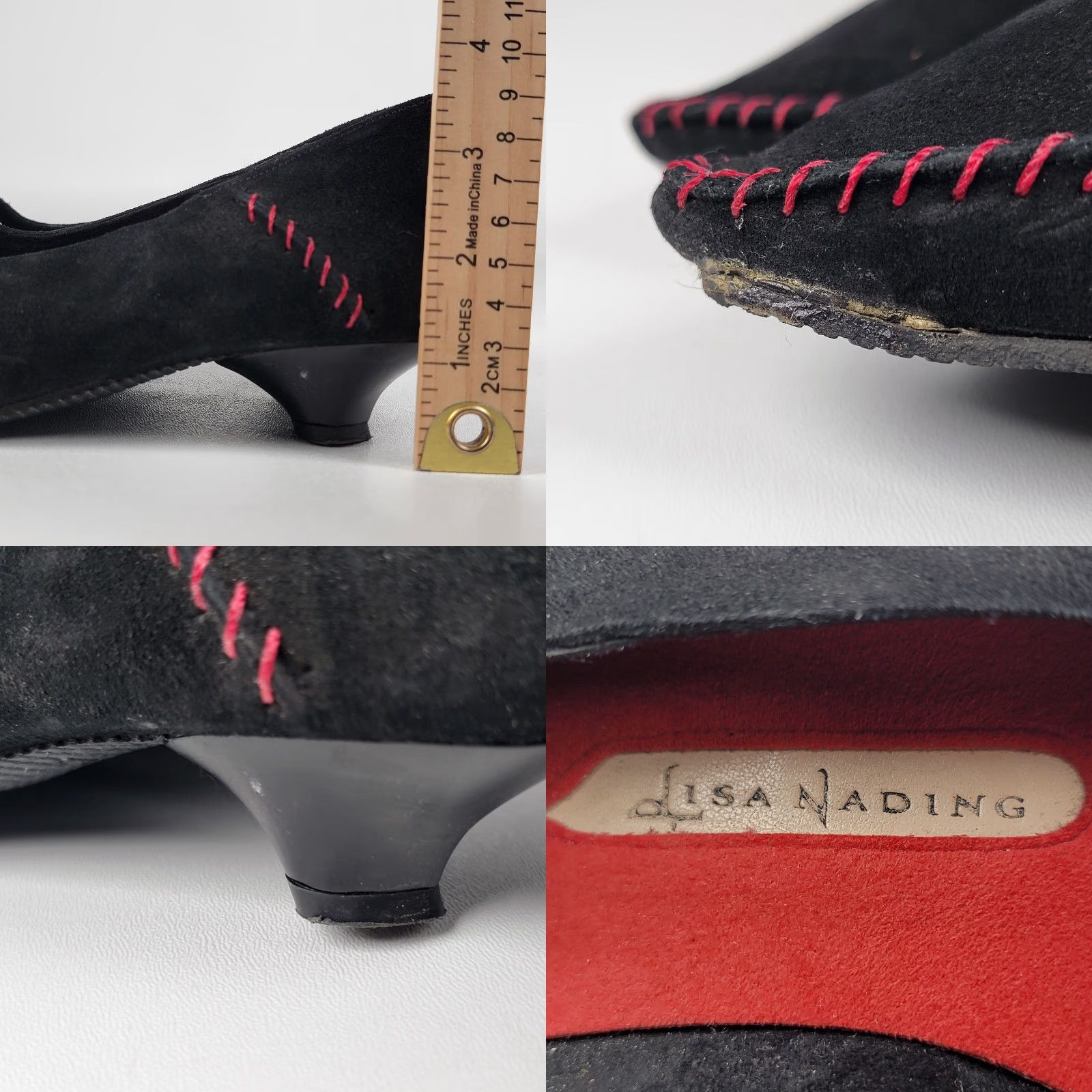 Vintage VINTAGE Lisa Nading Black Suede Leather Kitten Heels Red Accent Stitching Size 37 Women Shoes Pointed Toe Slip On Leather Lining Upper Size US 7 / IT 37 - 8 Thumbnail