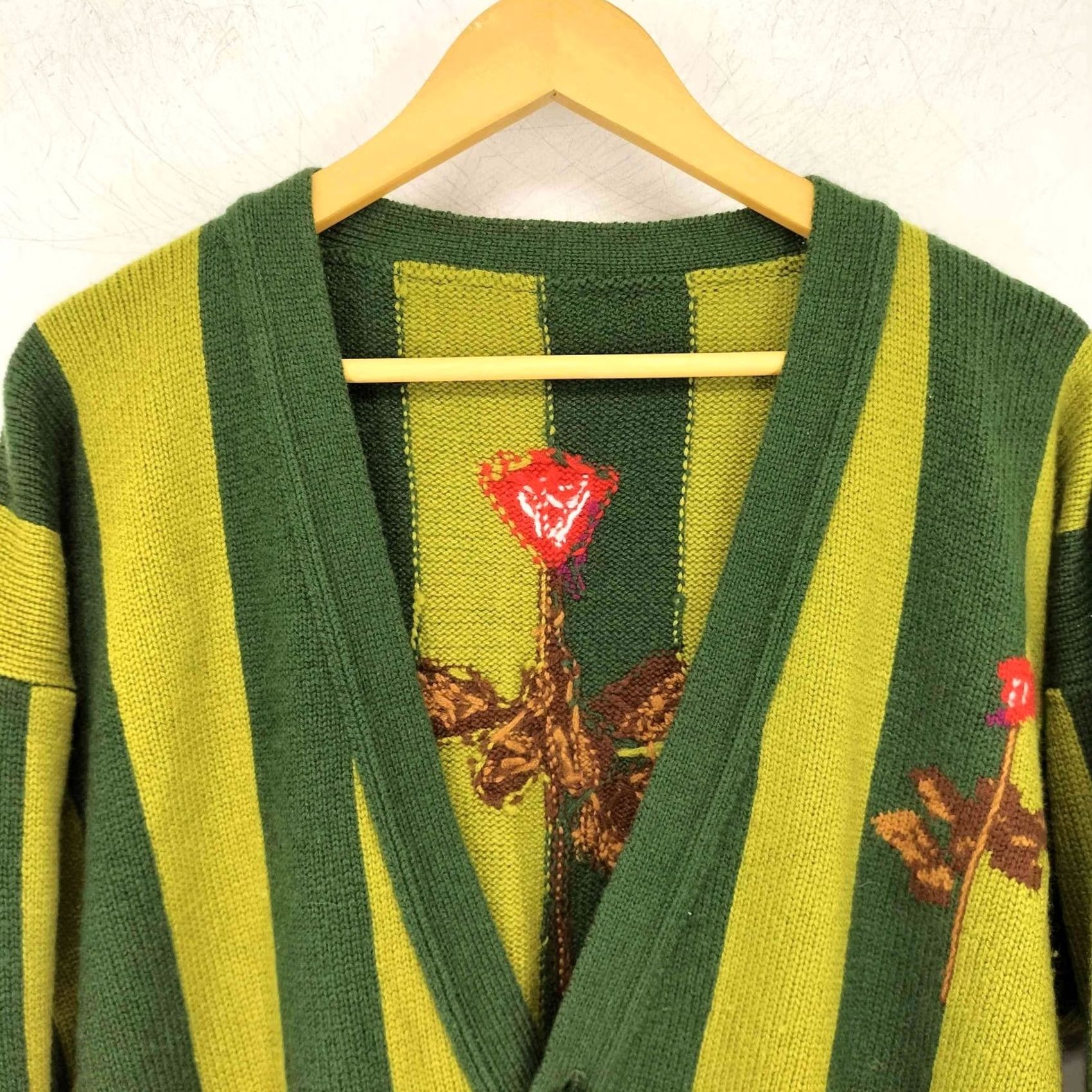 Yohji Yamamoto Yohji Yamamoto Durban A.A.R Striped Cardigan Jacket Green L Cashmere Used Size US L / EU 52-54 / 3 - 3 Thumbnail