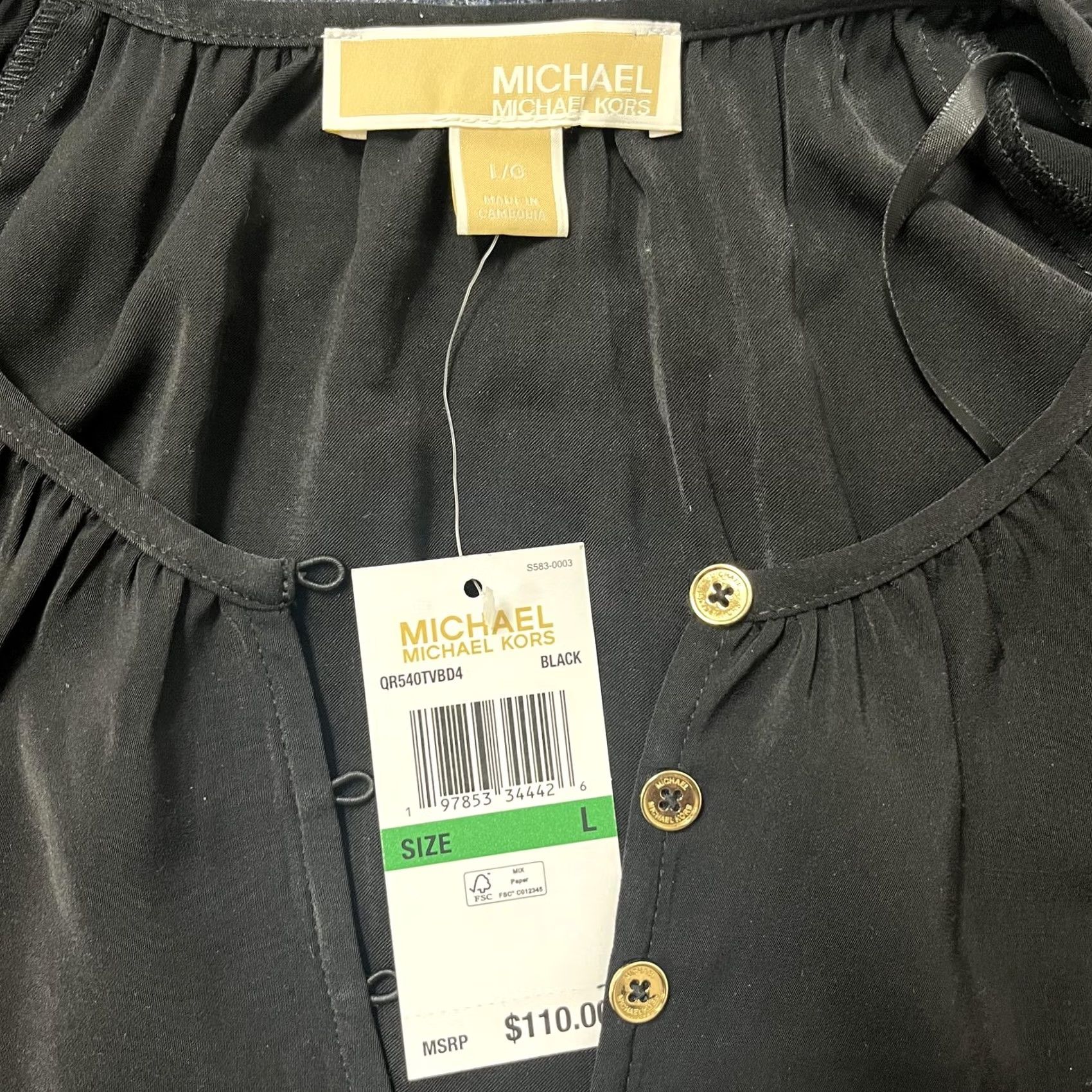 Michael Kors Michael Kors Blouse Womens Large Black Peasant Balloon Long Sleeve Button Size L / US 10 / IT 46 - 2 Thumbnail