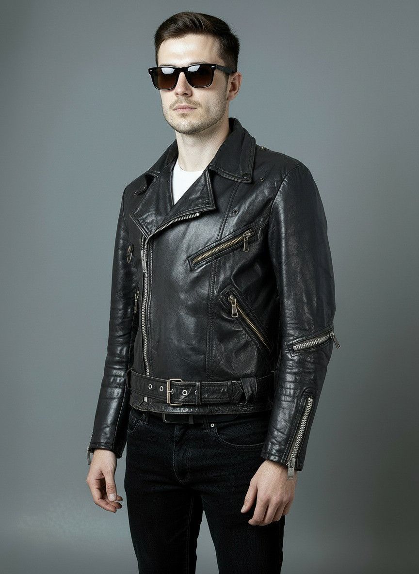 Vintage Vintage 70s Scandinavian Leather Motorcycle Biker Jacket Size US S / EU 44-46 / 1 - 1 Thumbnail