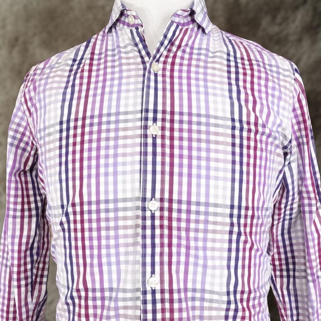 Liz Claiborne Claiborne Slim Fit Button-Up Shirt Mens Medium Purple Plaid Long Sleeve Casual Size US M / EU 48-50 / 2 - 1 Thumbnail