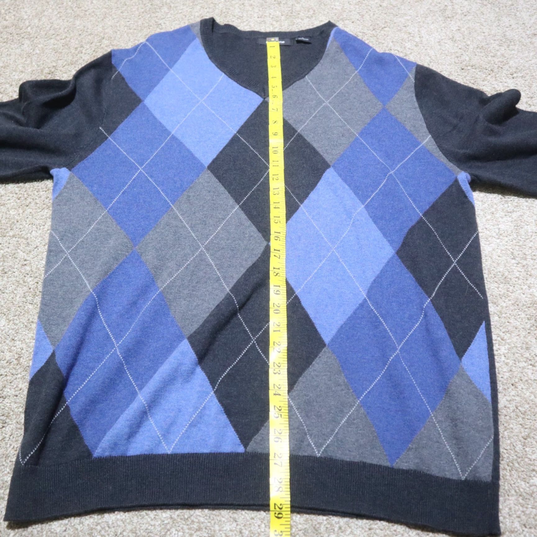 Liz Claiborne Liz Claiborne Sweater V-Neck Long Sleeve Women's Size L Gray Blue Checked Pullover Knit Modern Classic 60s 70s Holiday Womens Size L / US 10 / IT 46 - 4 Thumbnail