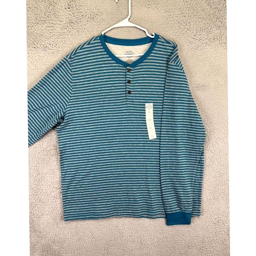 Vintage St. John's Bay Henley Shirt Mens XL Blue/Gray Striped Long Sleeve Classic NEW Size US XL / EU 56 / 4 - 3 Thumbnail