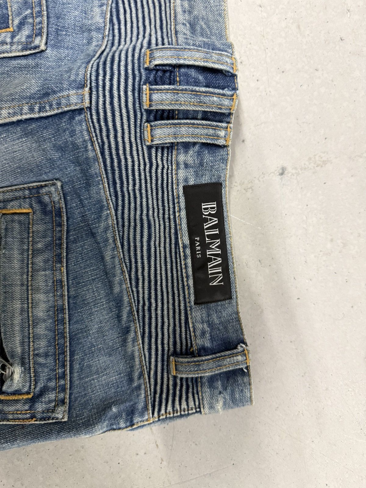 Balmain Balmain Christophe Decarnin washed biker jeans in blue Size US 30 / EU 46 - 13 Thumbnail