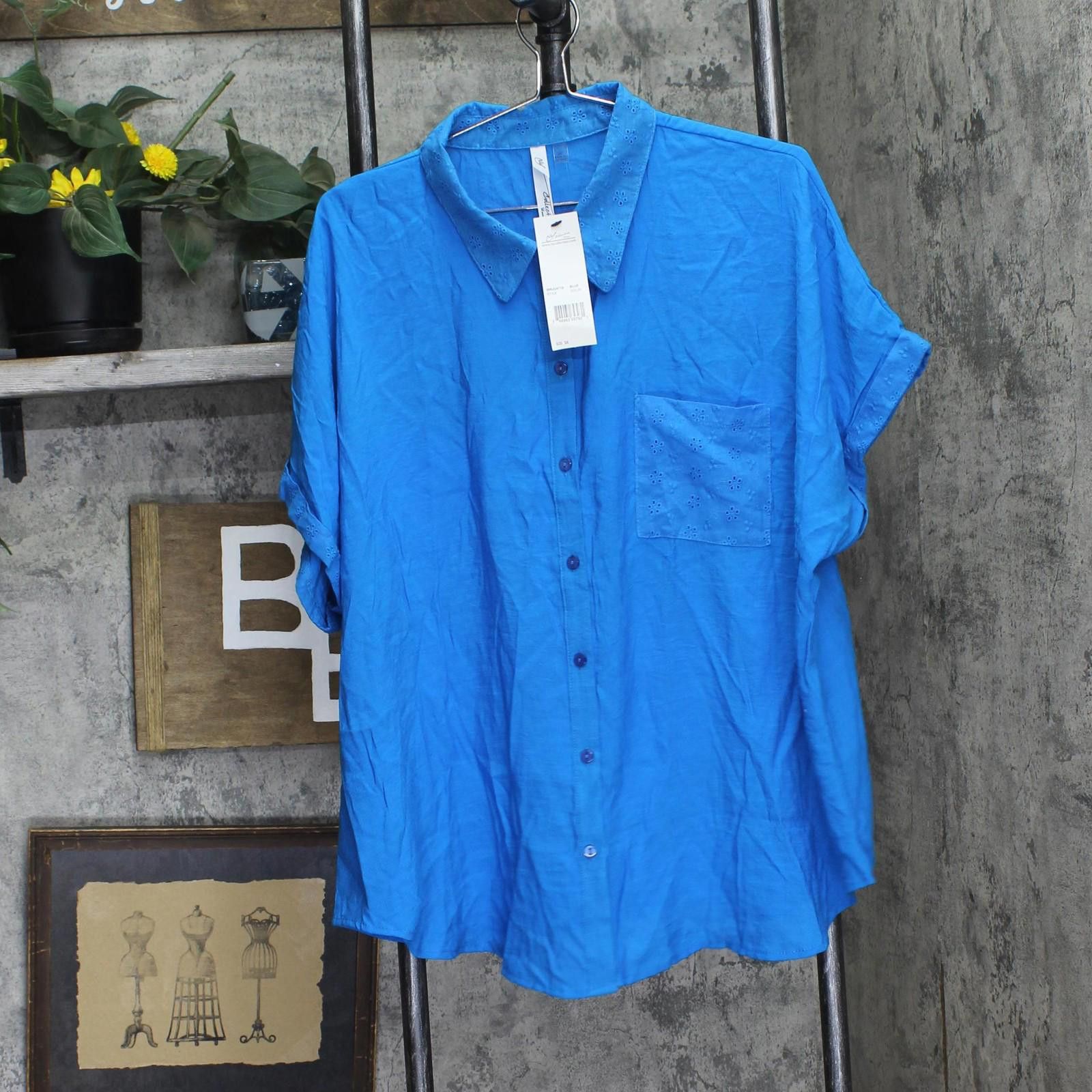 Other Ny Collection Short Extended Sleeve Blouse Wrju4719 Blue 3x Size 3XL / US 20-22 - 1 Thumbnail