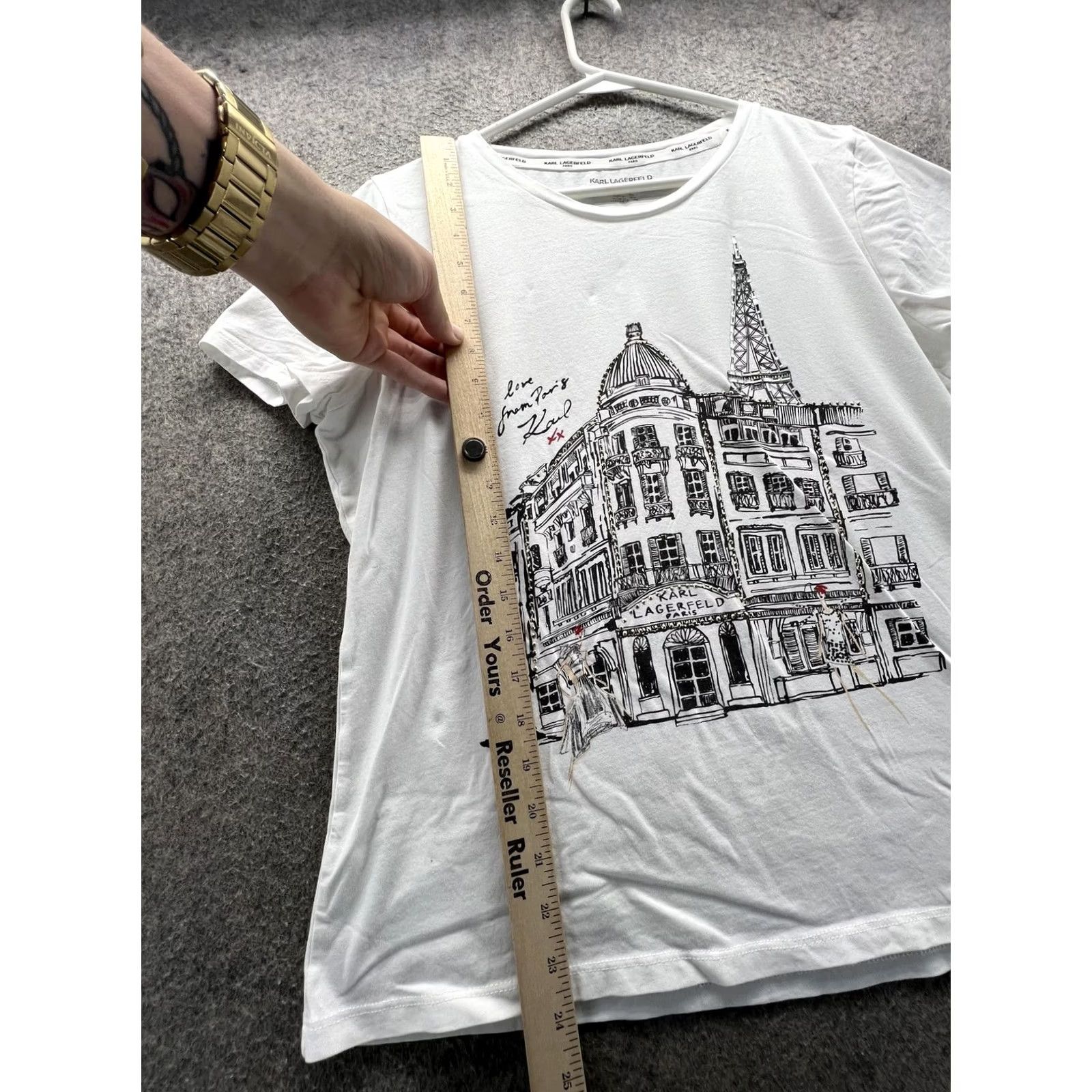 Karl Lagerfeld VINTAGE Karl Lagerfeld Paris Shirt Womens L White Crew Neck Paris Graphic Top Size L / US 10 / IT 46 - 2 Thumbnail