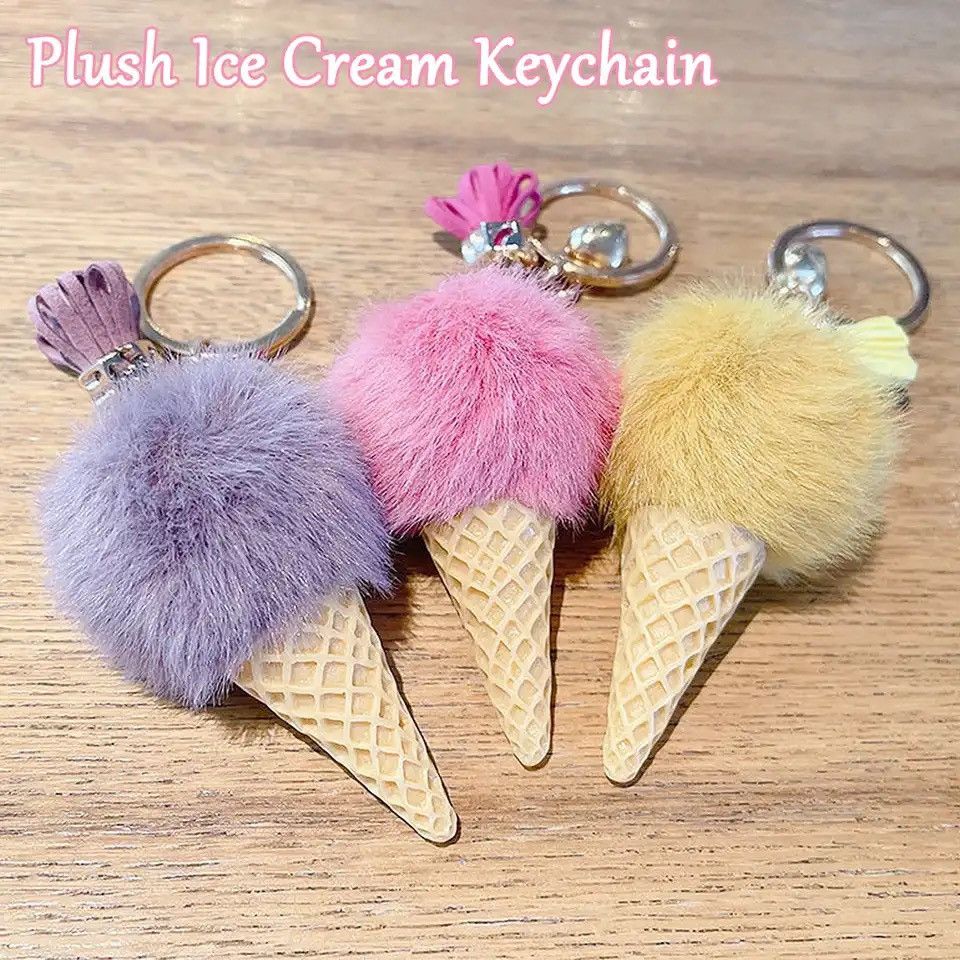 Other Soft Faux Fur Keychain Ice Cream Plush Key Ring Car Key Size ONE SIZE - 7 Thumbnail