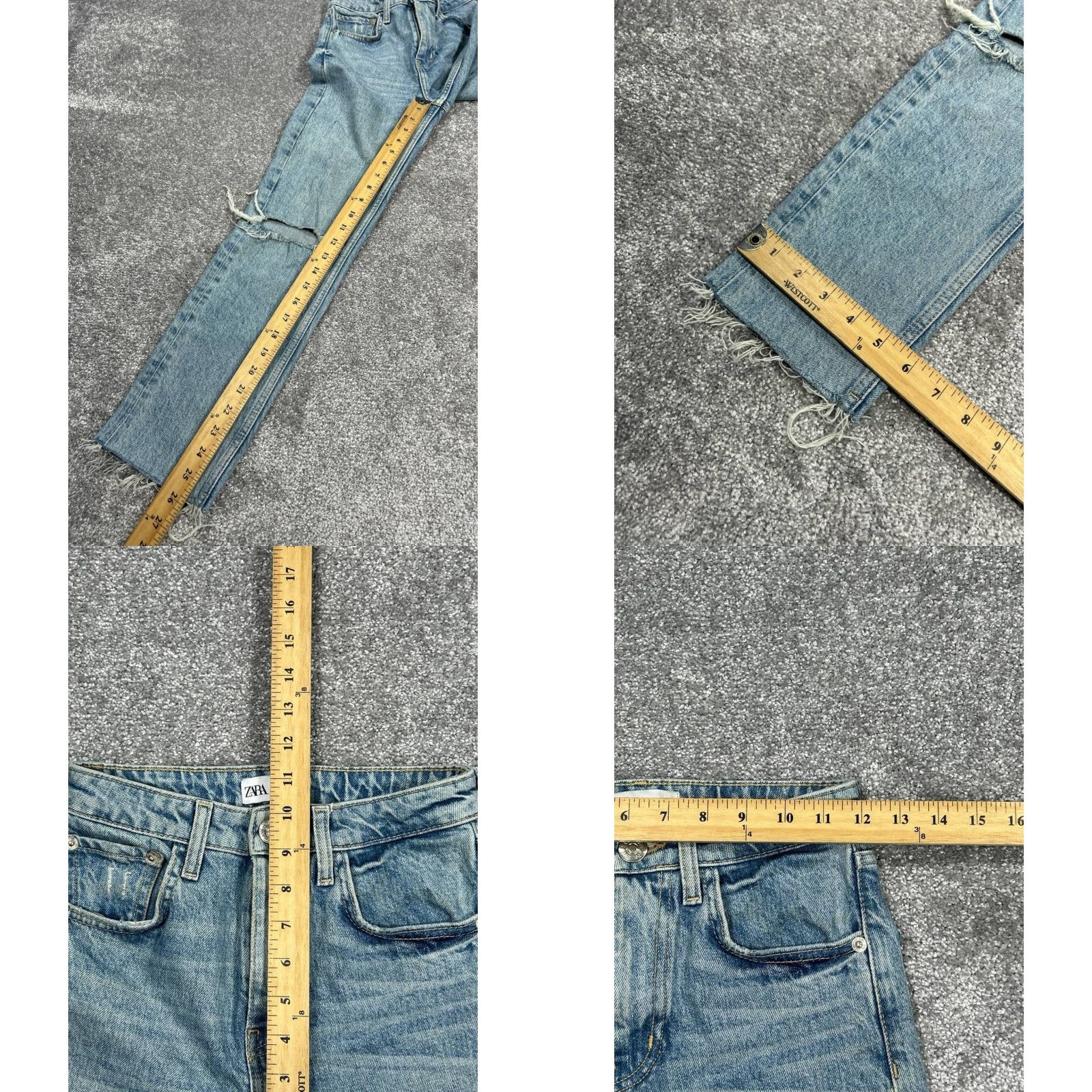 Zara VINTAGE Zara Jeans Womens 0 Tapered Fit Light Wash Denim Mid Rise Ripped Frayed Hem Stains Size 25" / US 0 / IT 36 - 8 Thumbnail