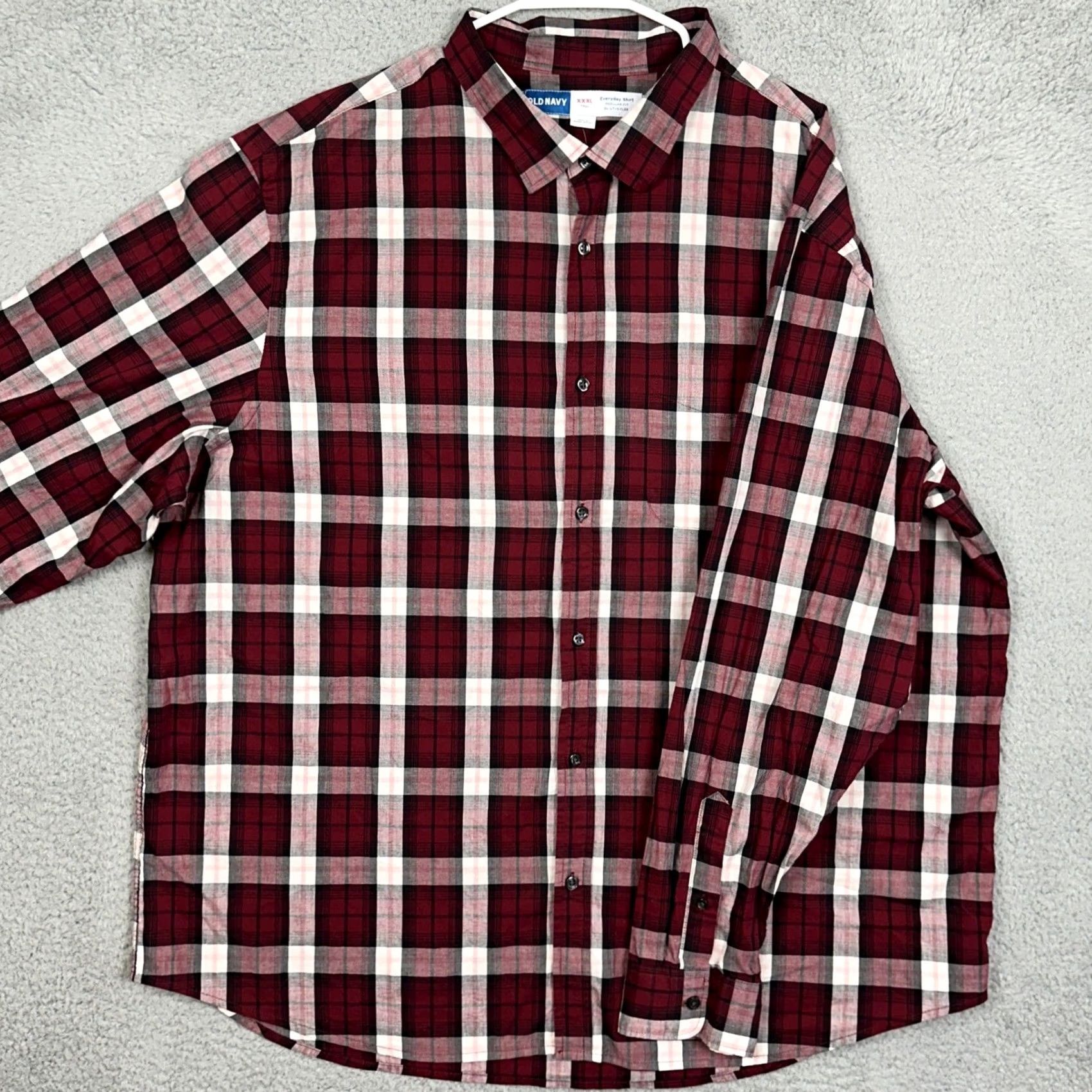 Old Navy VINTAGEOLD NAVY Everyday Shirt Mens 3XL Tall Maroon Built In Flex Regular Fit Plaid Size US XXL / EU 58 / 5 - 2 Thumbnail