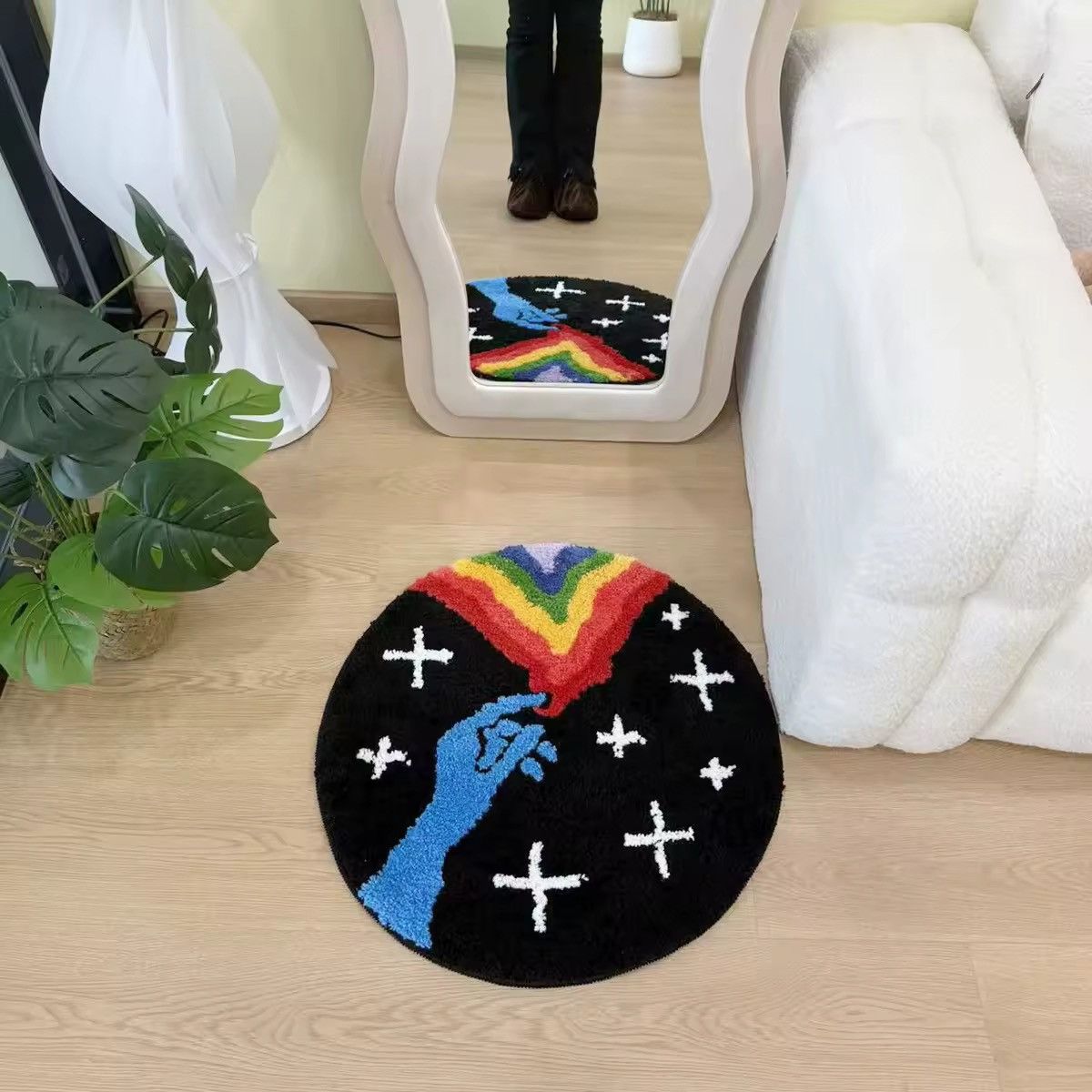 Handmade Rainbow Star Tufted Home Bedroom Carpet Rug Size ONE SIZE - 2 Thumbnail