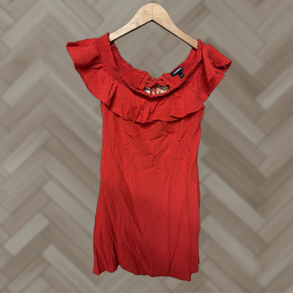 Express Express Women's Red Off Shoulder Short Sleeve Dress Size 12 Size 34" / US 12 / IT 48 - 1 Thumbnail