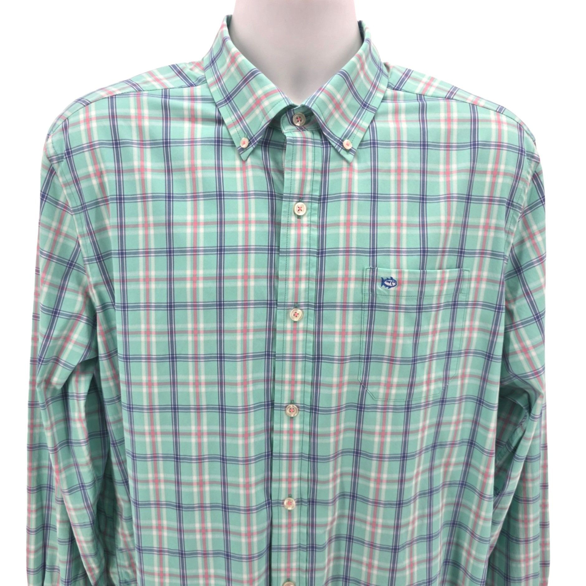 Southern Tide Southern Tide Performance Mens Large Shirt Nylon Plaid Paste Size US L / EU 52-54 / 3 - 2 Thumbnail