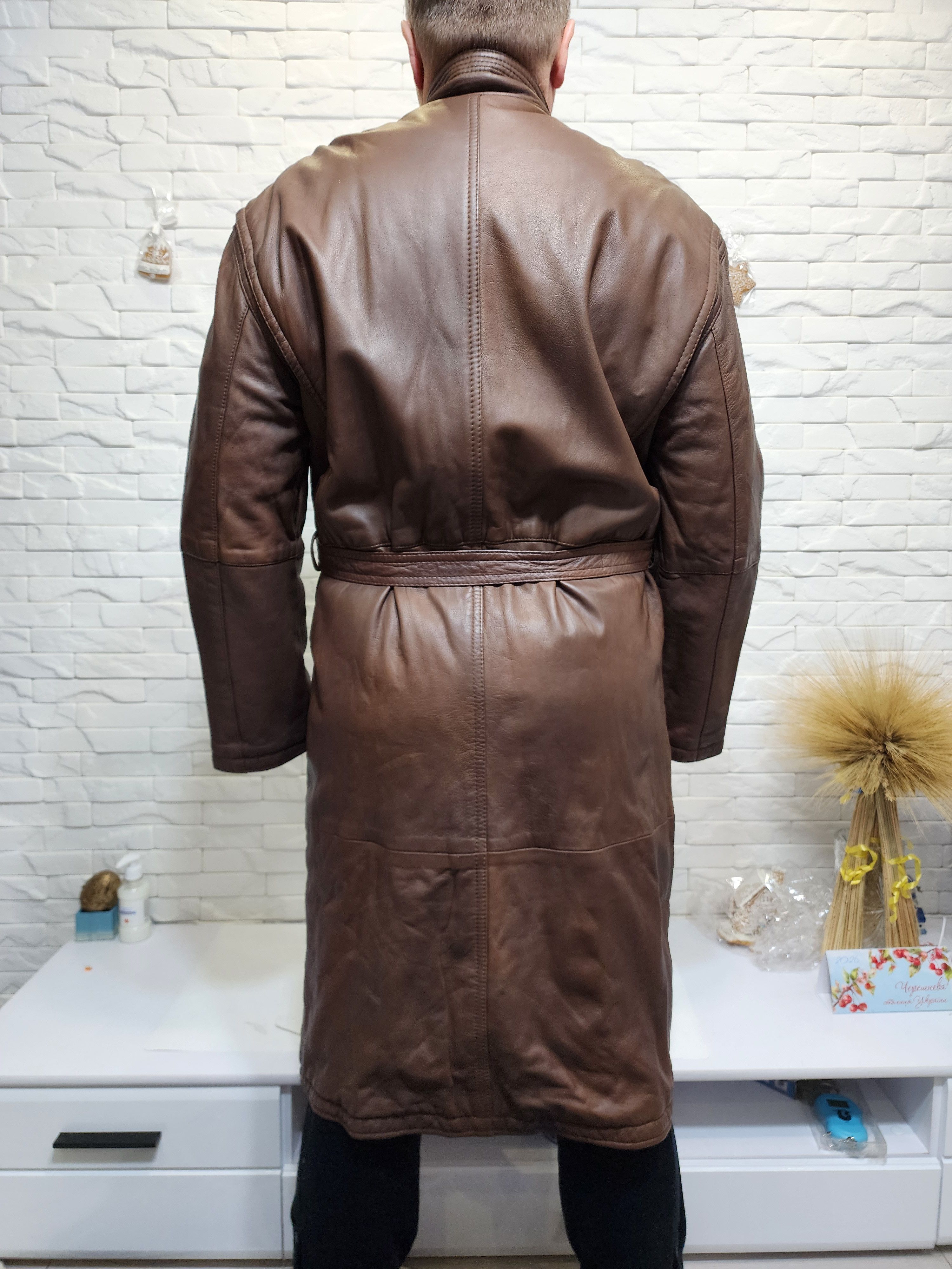 Uniqlo Brown Genuine Leather Men's Coat with Belt Size US XL / EU 56 / 4 - 5 Thumbnail