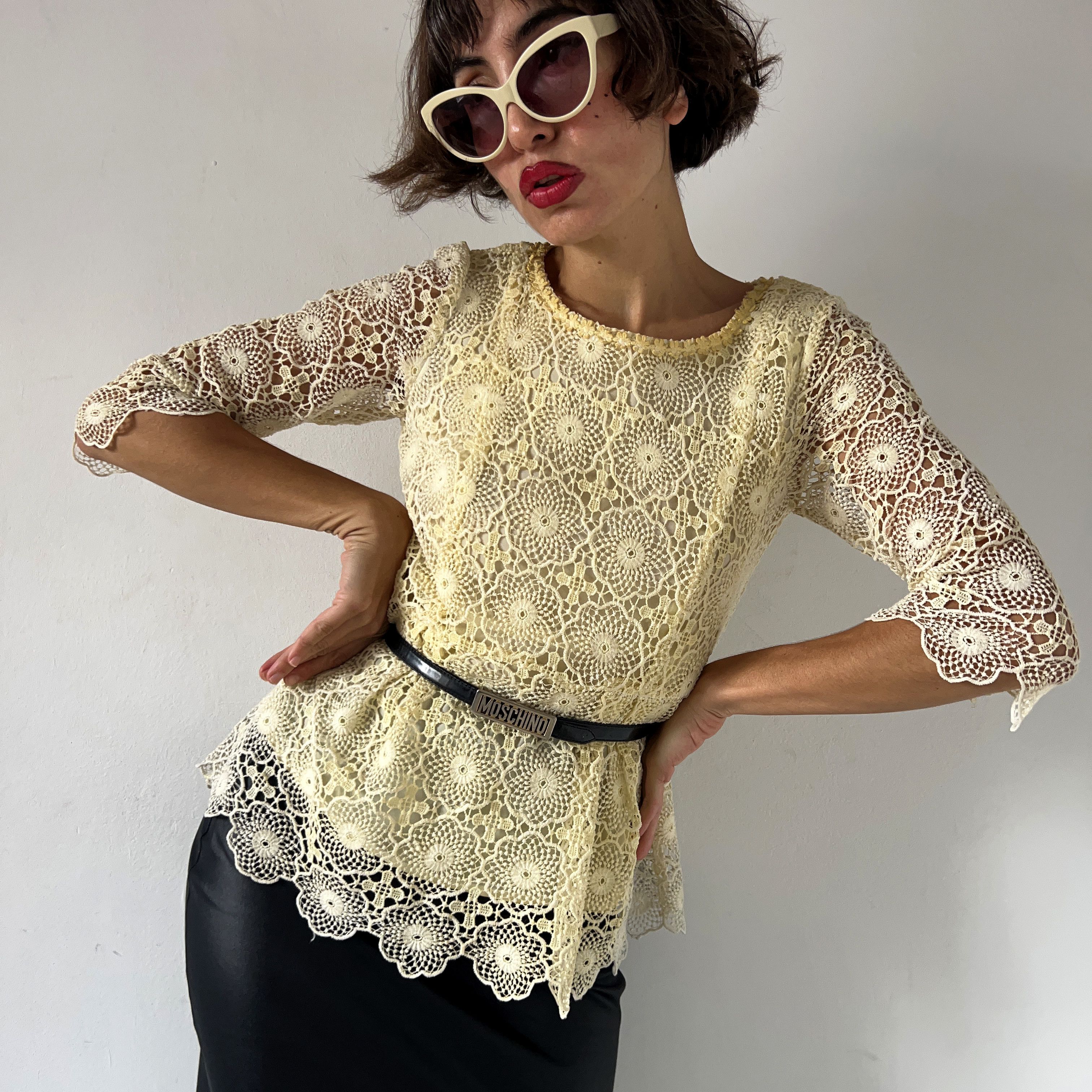 Vintage Vintage 70s ivory lace peplum blouse Size M / US 6-8 / IT 42-44 - 4 Thumbnail