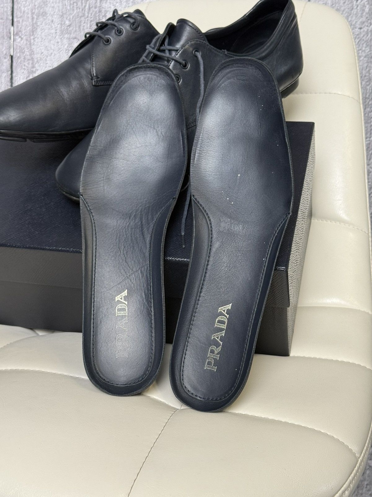 Prada PRADA Navy Leather Lace Up Men’s Shoes With Logo (2ED 034) Size US 11 / EU 44 - 23 Thumbnail