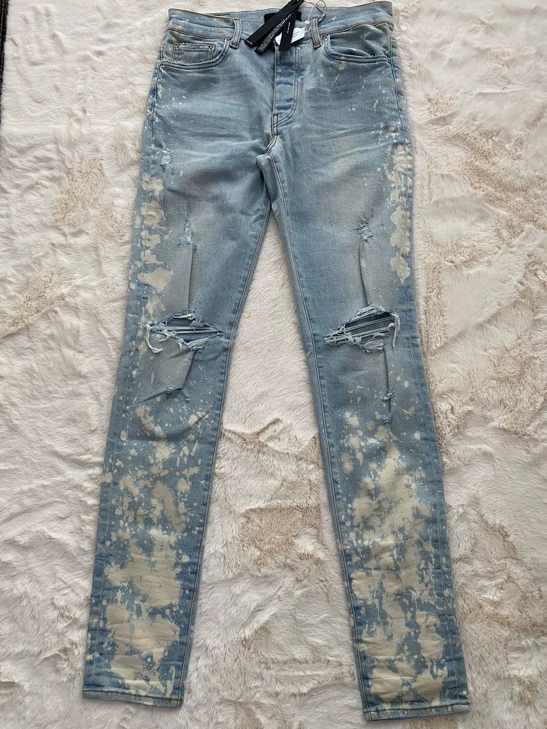 Amiri Amiri Washed Blue Splatter Destroyed Jean Size US 32 / EU 48 - 1 Thumbnail