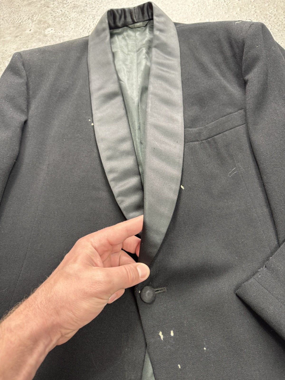 Other Vintage Black Tuxedo Blazer One Button Leather Shawl Collar Size 36R - 10 Thumbnail