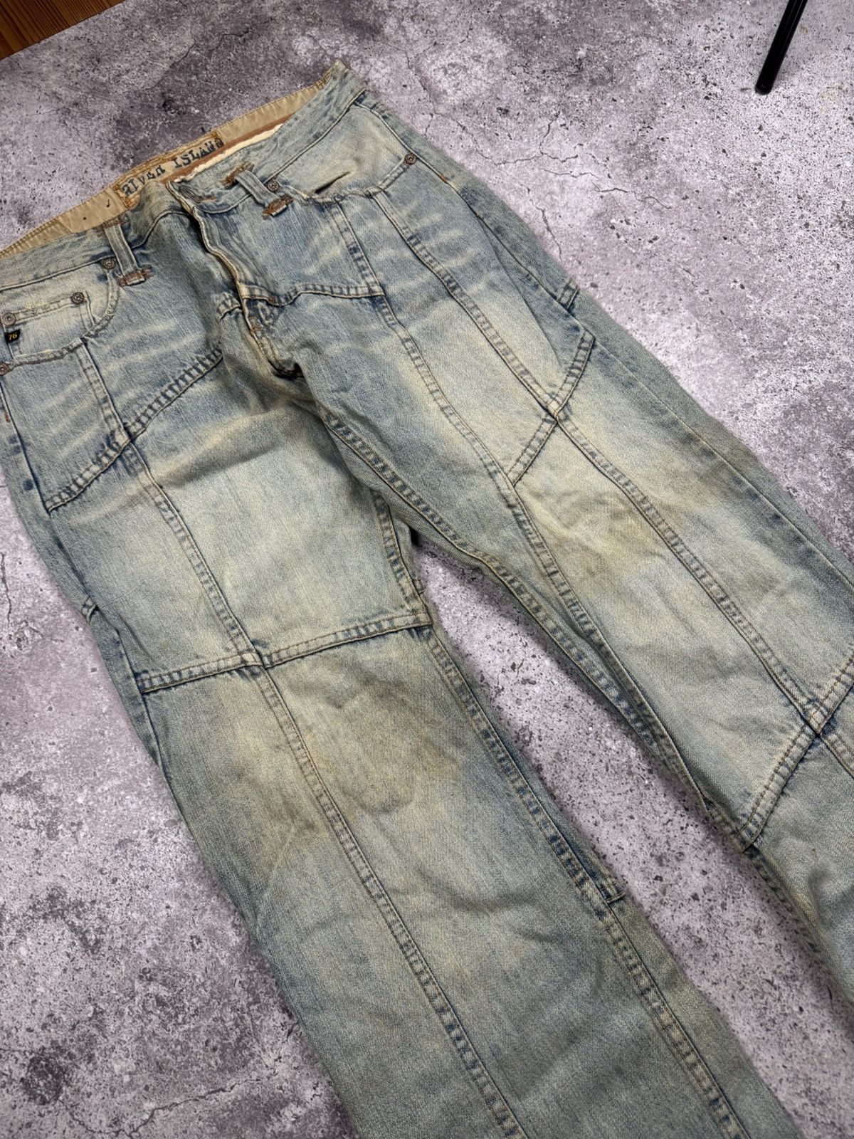 Japanese Brand Vintage Avant Garde Jeans Flared Dirty Baggy Distressed Y2K Size US 34 / EU 50 - 4 Thumbnail