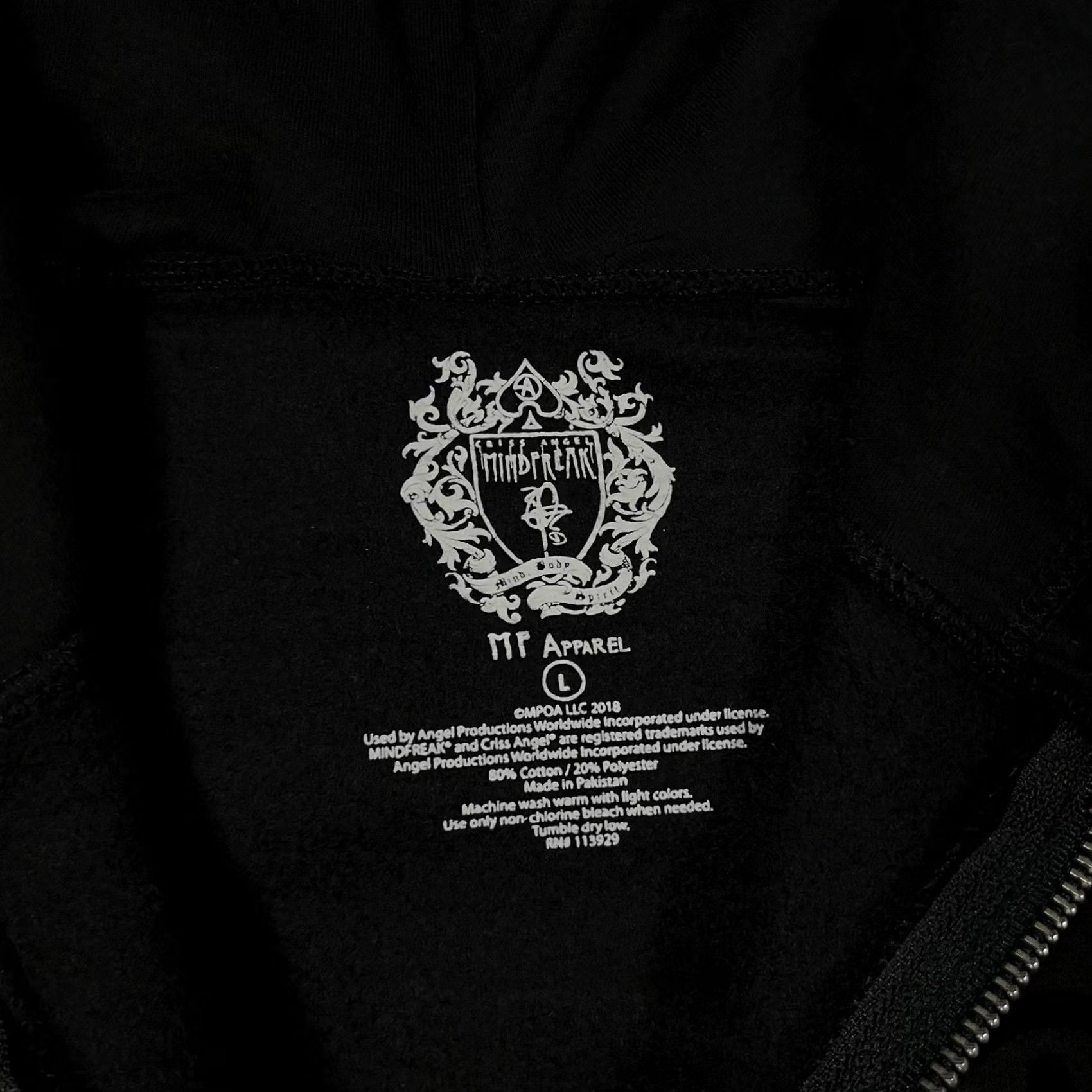 Vintage Criss Angel Hoodie Mens L Full Zip Mindfreak RAW Magician Y2K Sweatshirt Black Cotton Polyester Fleece Hooded Pockets Zip Winter Spring Fall Regular Size US L / EU 52-54 / 3 - 5 Thumbnail